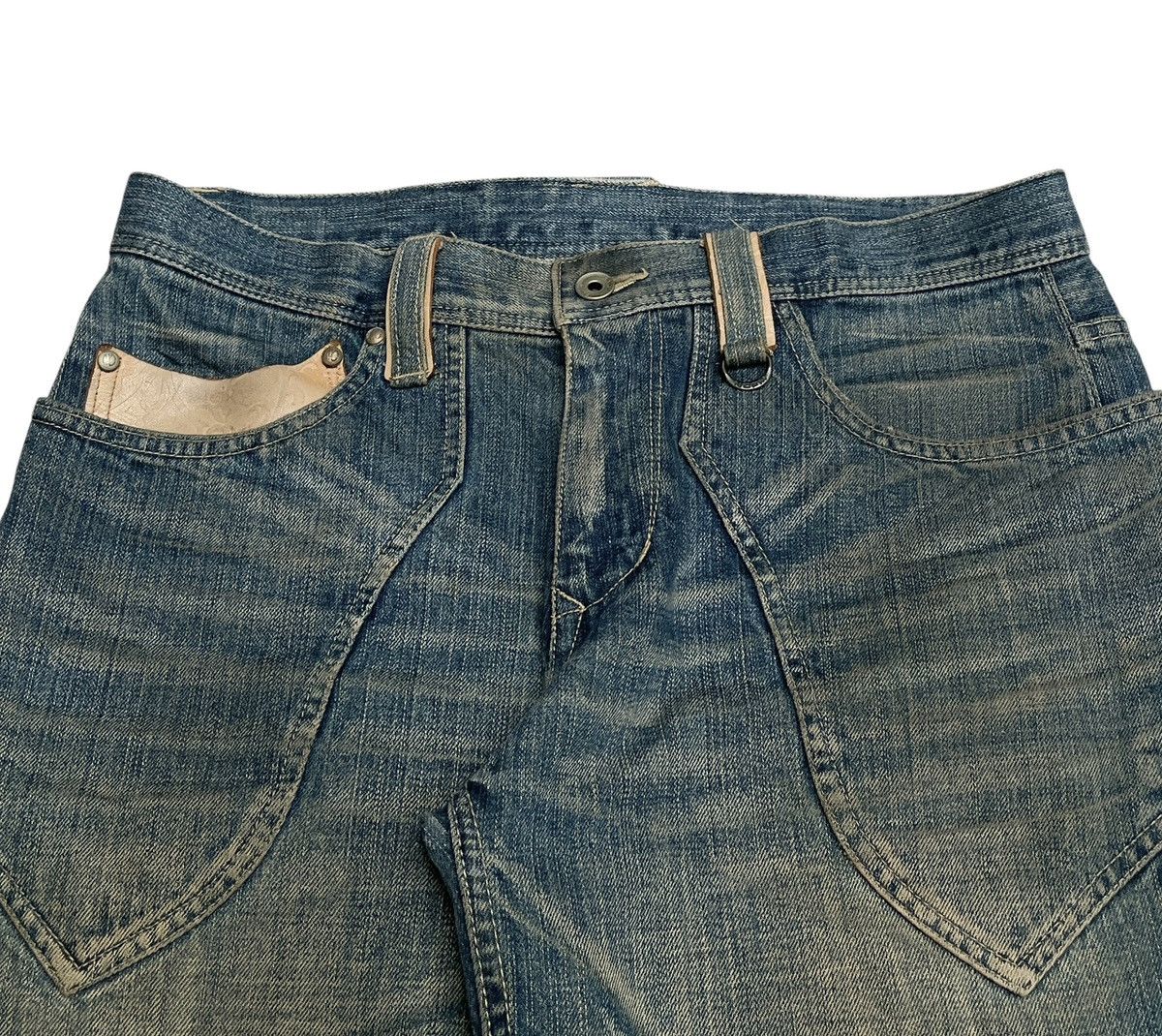 If Six Was Nine Rare Design Vintage Nicole Club Leather Pocket Jeans 1990s Size US 33 - 3 Thumbnail