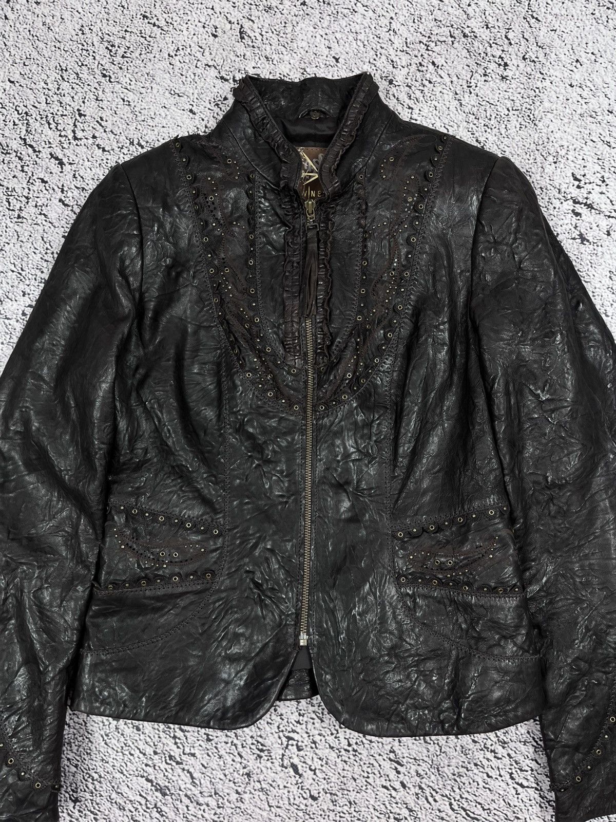 Leather Vintage Distressed Crinkled Leather Jacket Studded Y2K Size XS / US 0-2 / IT 36-38 - 7 Thumbnail