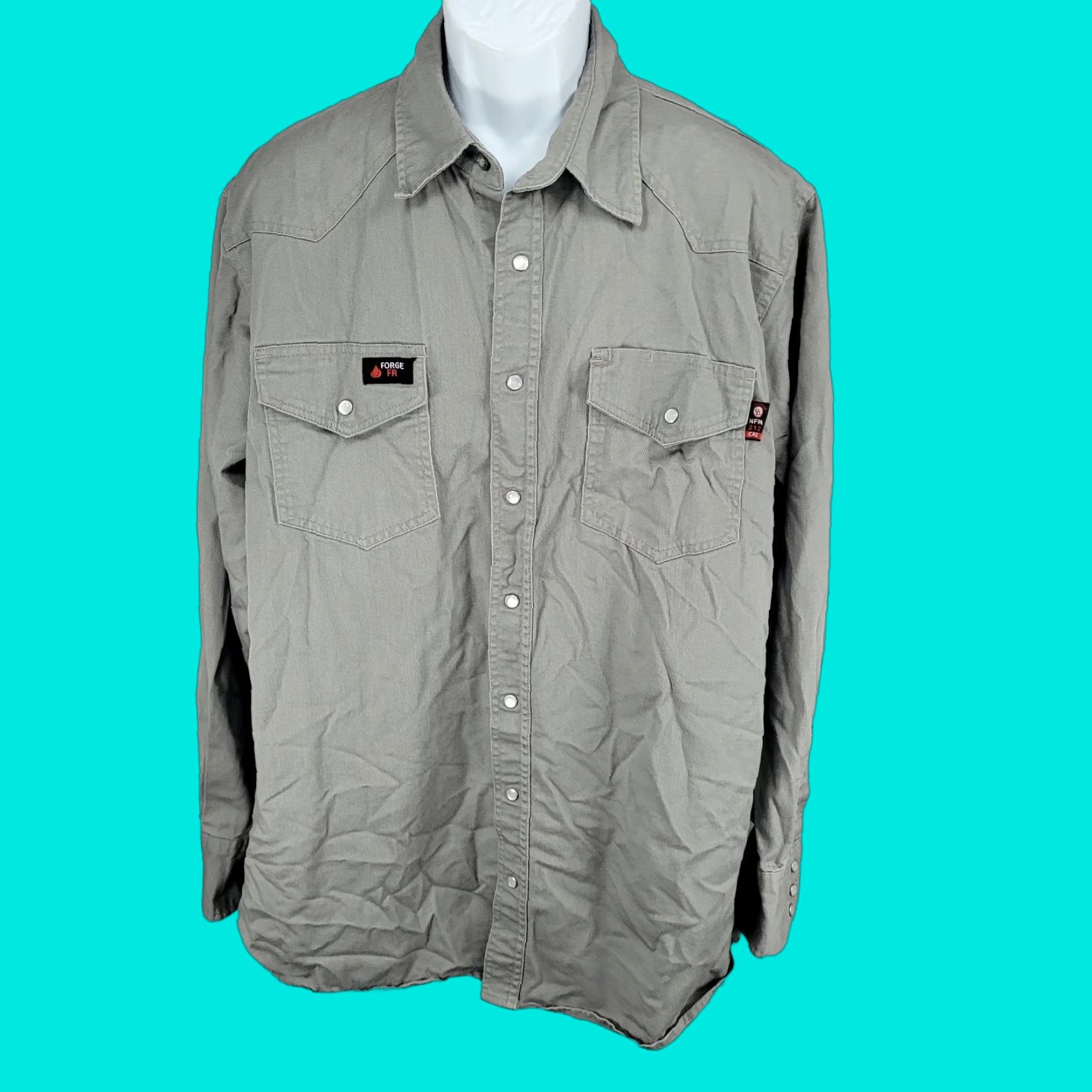 Vintage Forge Shirt Long Sleeve Pearl Snap Flame Resistant Workwear XLT Adult Gray Size US XL / EU 56 / 4 - 1 Thumbnail