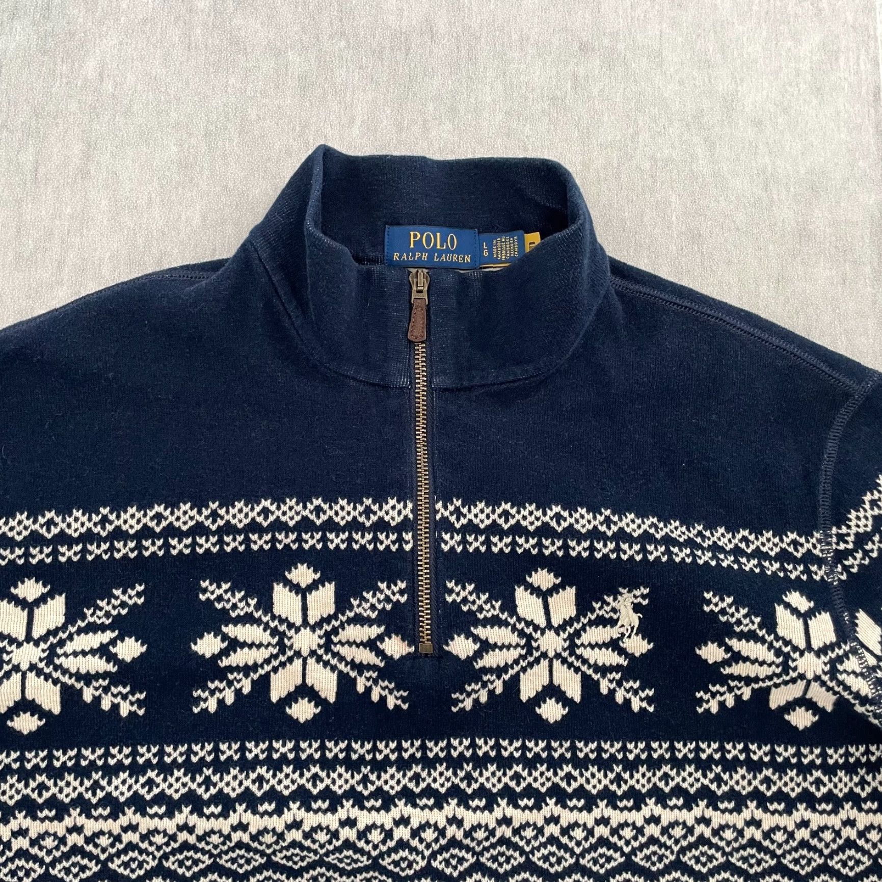 Polo Ralph Lauren Polo Ralph Lauren Sweater Adult Large 1/4 Zip Snowflake Knit Estate Rib Nordic L Size US L / EU 52-54 / 3 - 4 Thumbnail