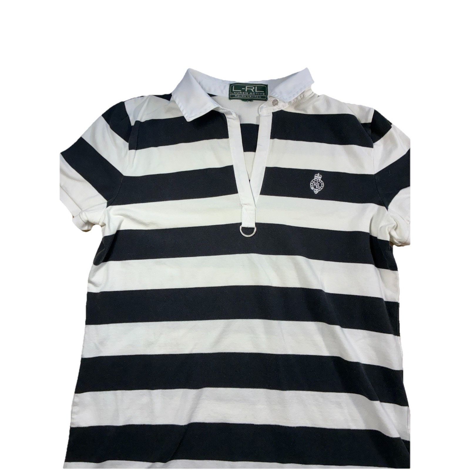 Lauren Ralph Lauren Polo Ralph Lauren Woman L White and Black Striped Polo 90s Size L / US 10 / IT 46 - 21 Thumbnail