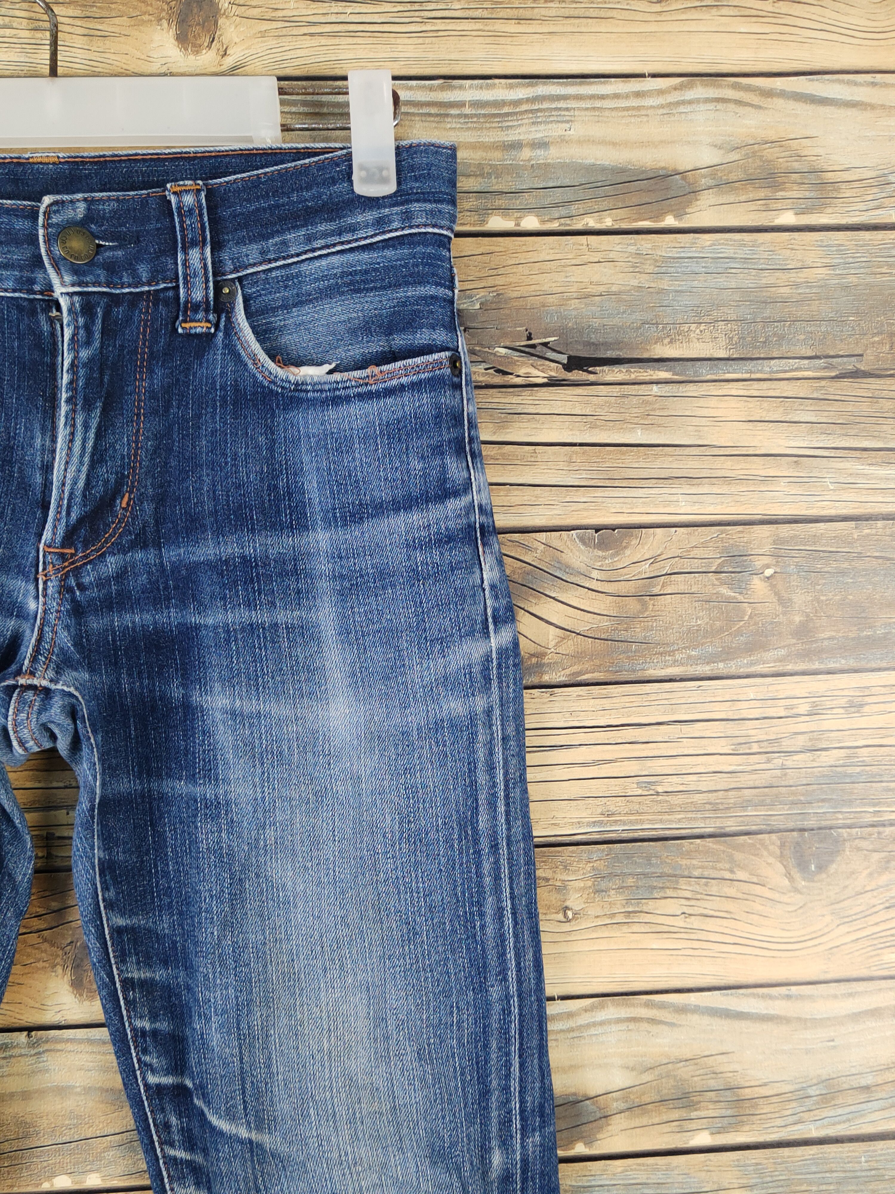 Japanese Brand Uniqlo Dark Blue Distressed Ripped denim Jeans #W1492 Size US 29 - 5 Thumbnail