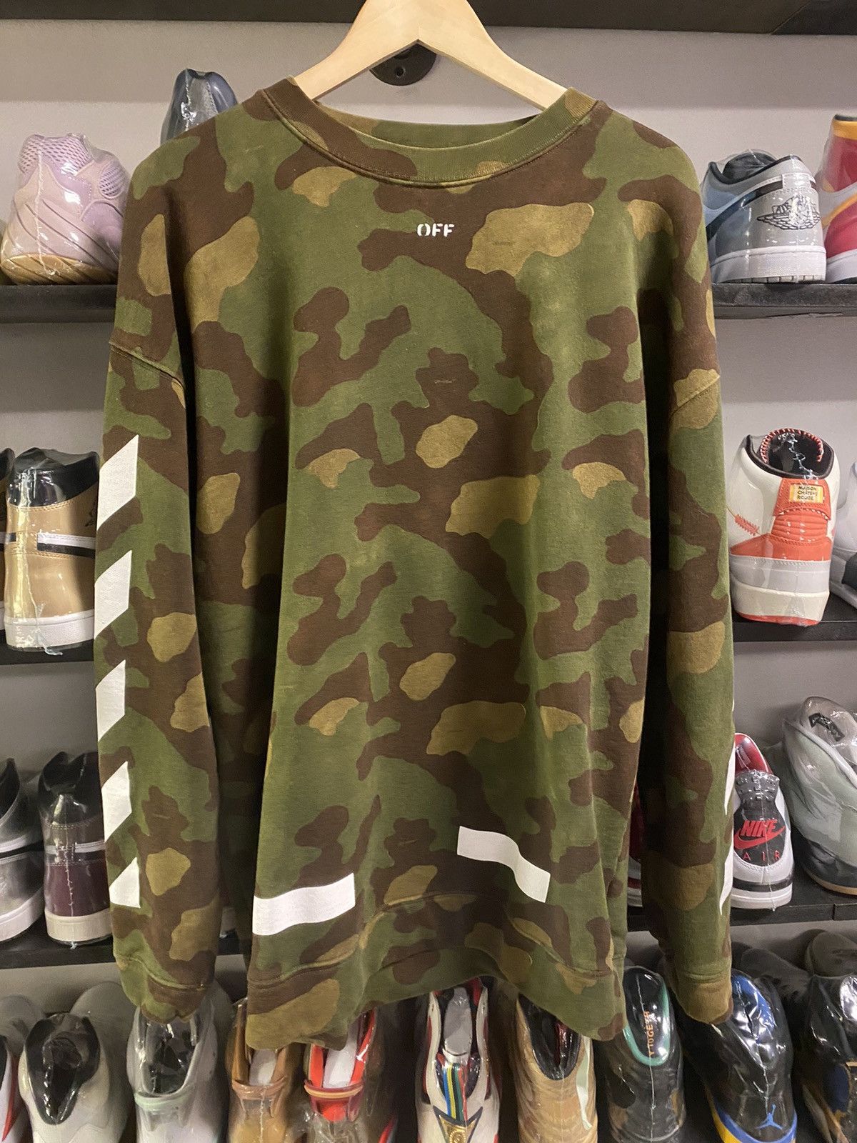 image of Off White Camo, Long Sleeve Sweater, Preowned Small in Green, Men's