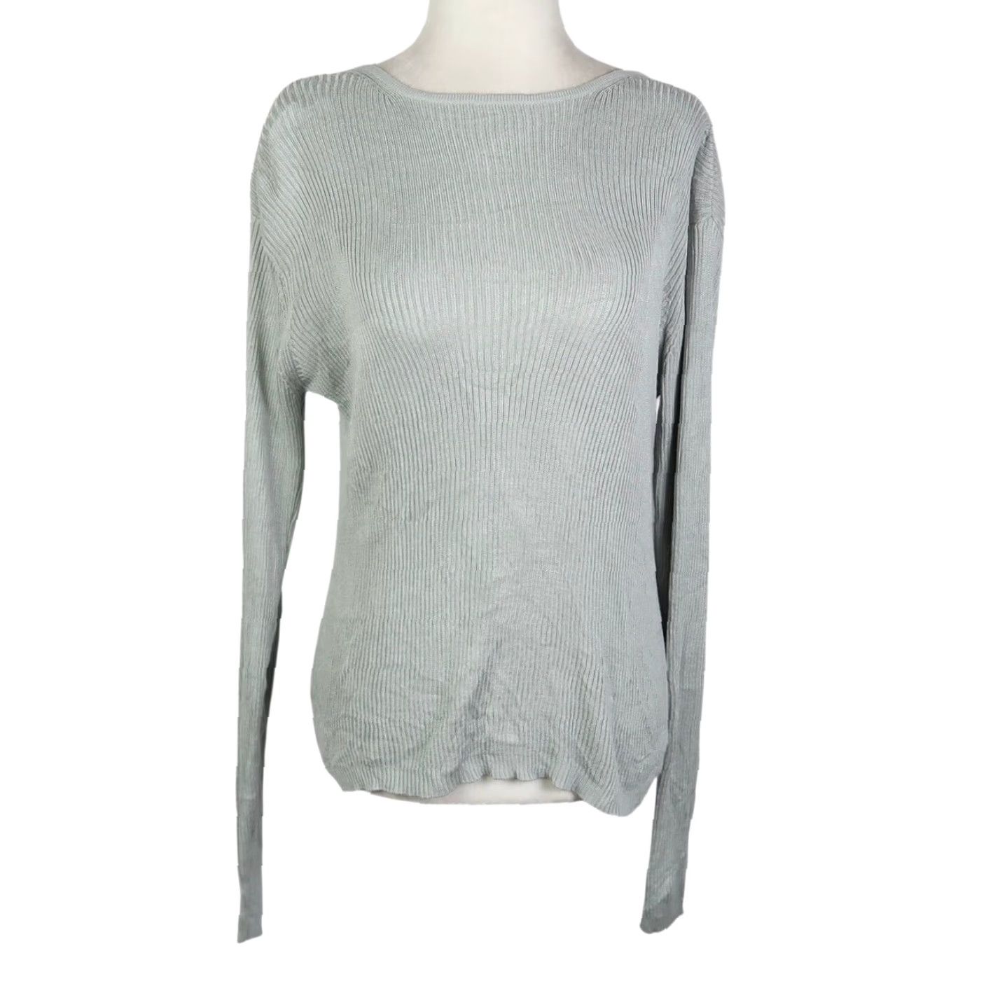 Liz Claiborne VINTAGE Liz Claiborne Light Grey Rib Knit Silk Sweater L 90s Women Pullover Long Sleeve Solid Pattern Casual Workwear Fall Spring Size L / US 10 / IT 46 - 2 Thumbnail