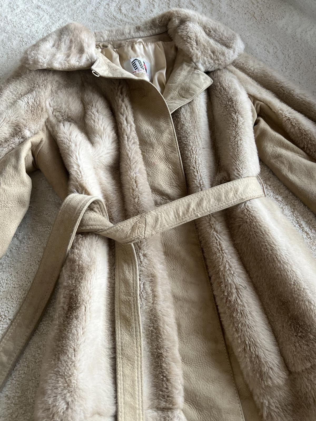 Designer Lilli Ann Faux Fur London Leather Coat Vtg 50s Tan Brown Size M / US 6-8 / IT 42-44 - 2 Thumbnail