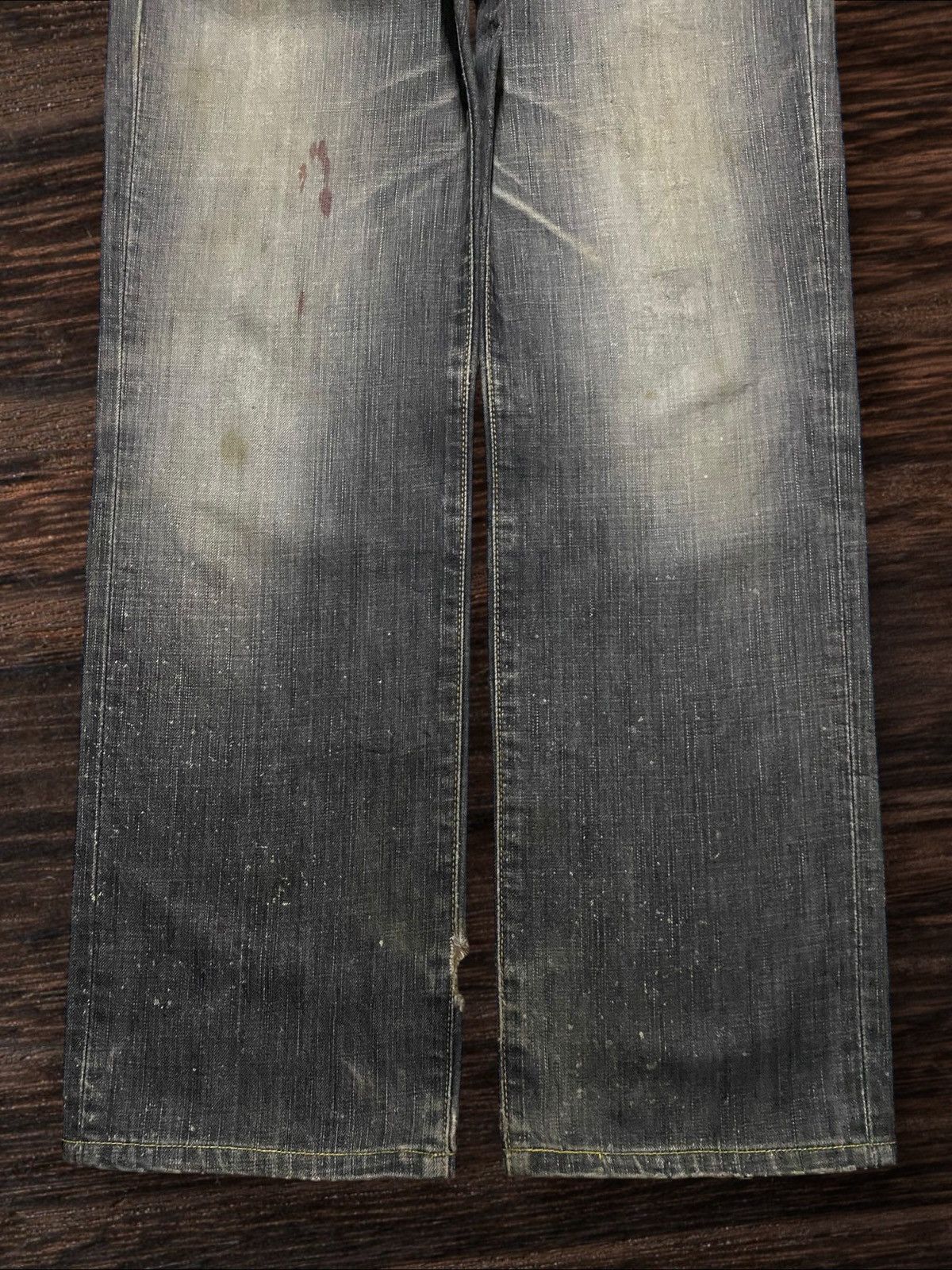 Japanese Brand Edwin 503 Denim Acid Wash Stain Distressed Loose Jeans Size US 30 / EU 46 - 5 Thumbnail