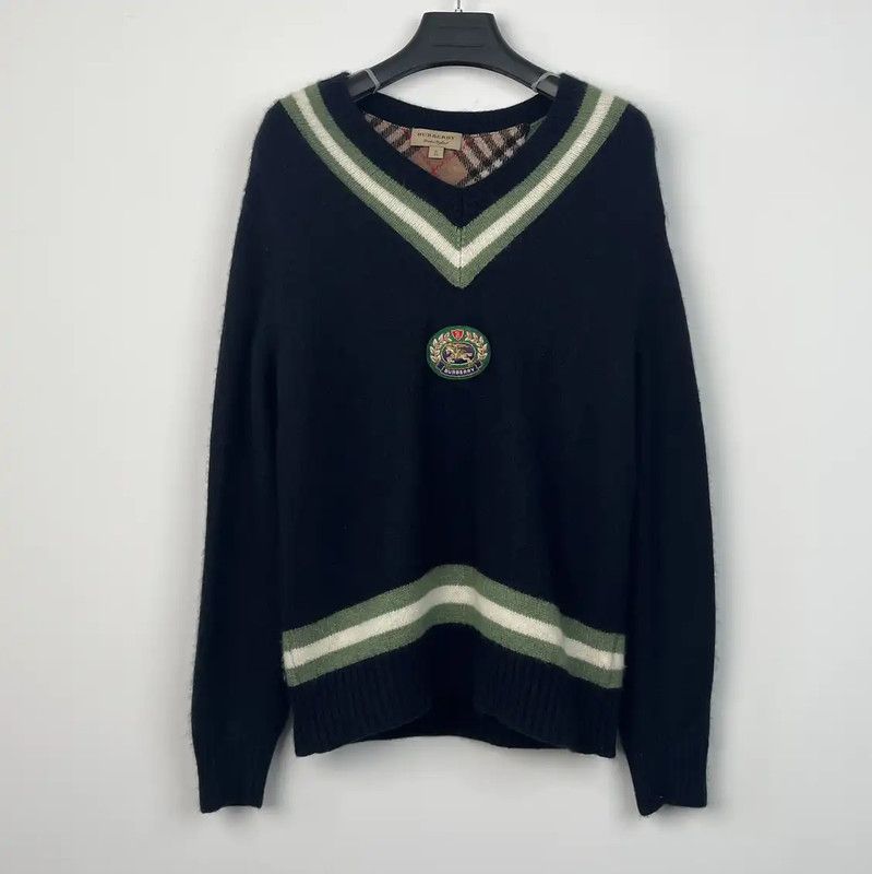 Burberry Burberry Navy Sweater with Green Stripes Size XL / US 12-14 / IT 48-50 - 1 Thumbnail