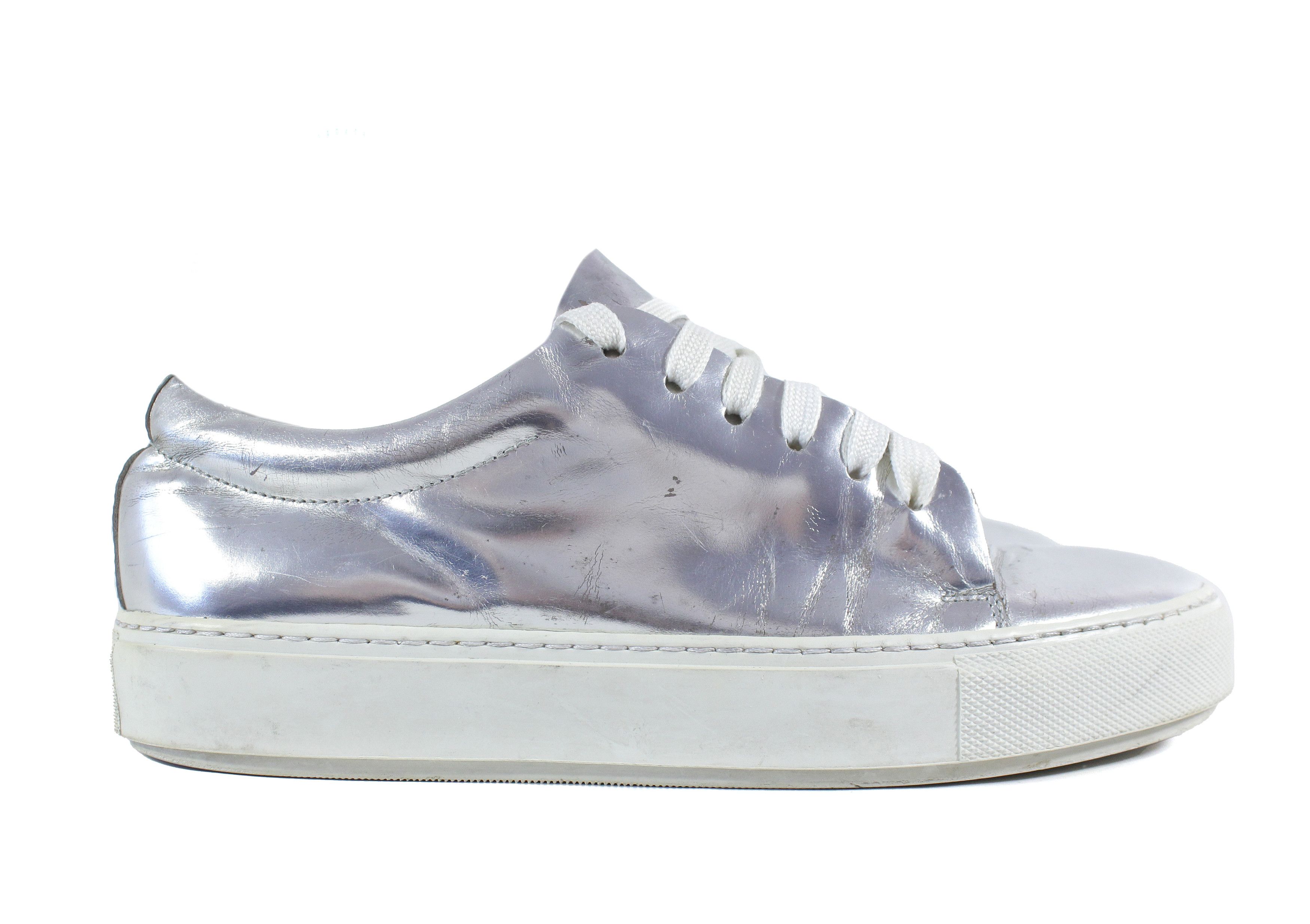 Acne Studios Silver Patent Leather Low Sneakers Size US 7 / IT 37 - 2 Thumbnail
