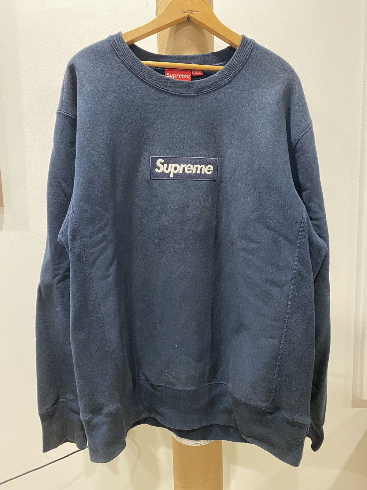 image of Supreme Box Logo Crewneck (Fw18) in Navy, Men's (Size XL)