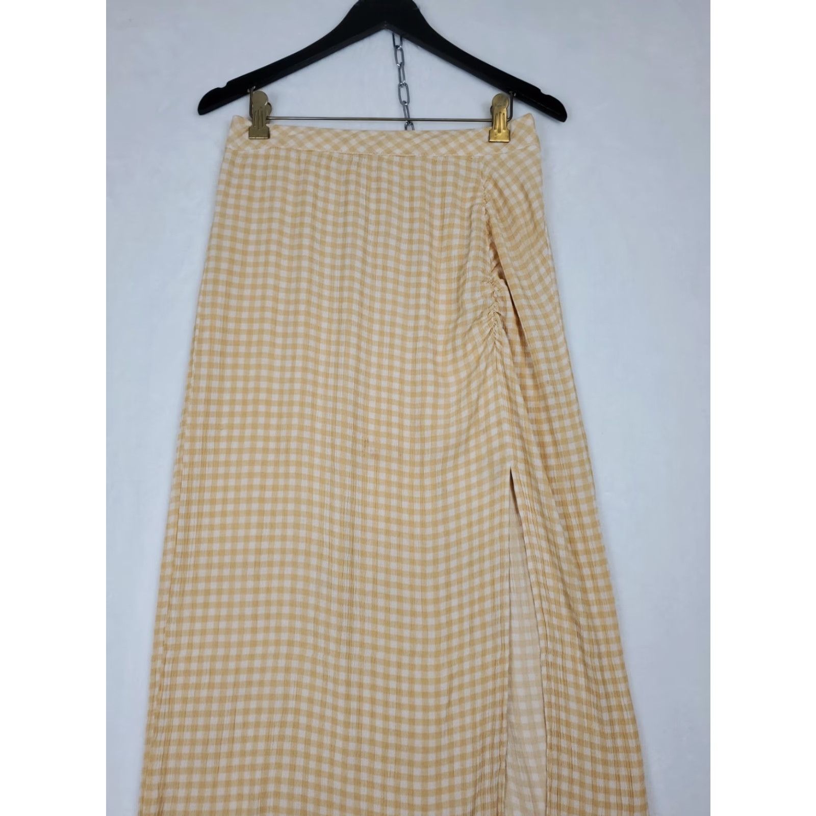 YOKE Promesa Maxi Skirt Orange Gauzy Check Plaid Smocked Yoke SZ S Bohemian Southwestern Long Stretchable Elastic Lined Damaged-Free (Adults) Womens Size 28" / US 6 / IT 42 - 2 Thumbnail