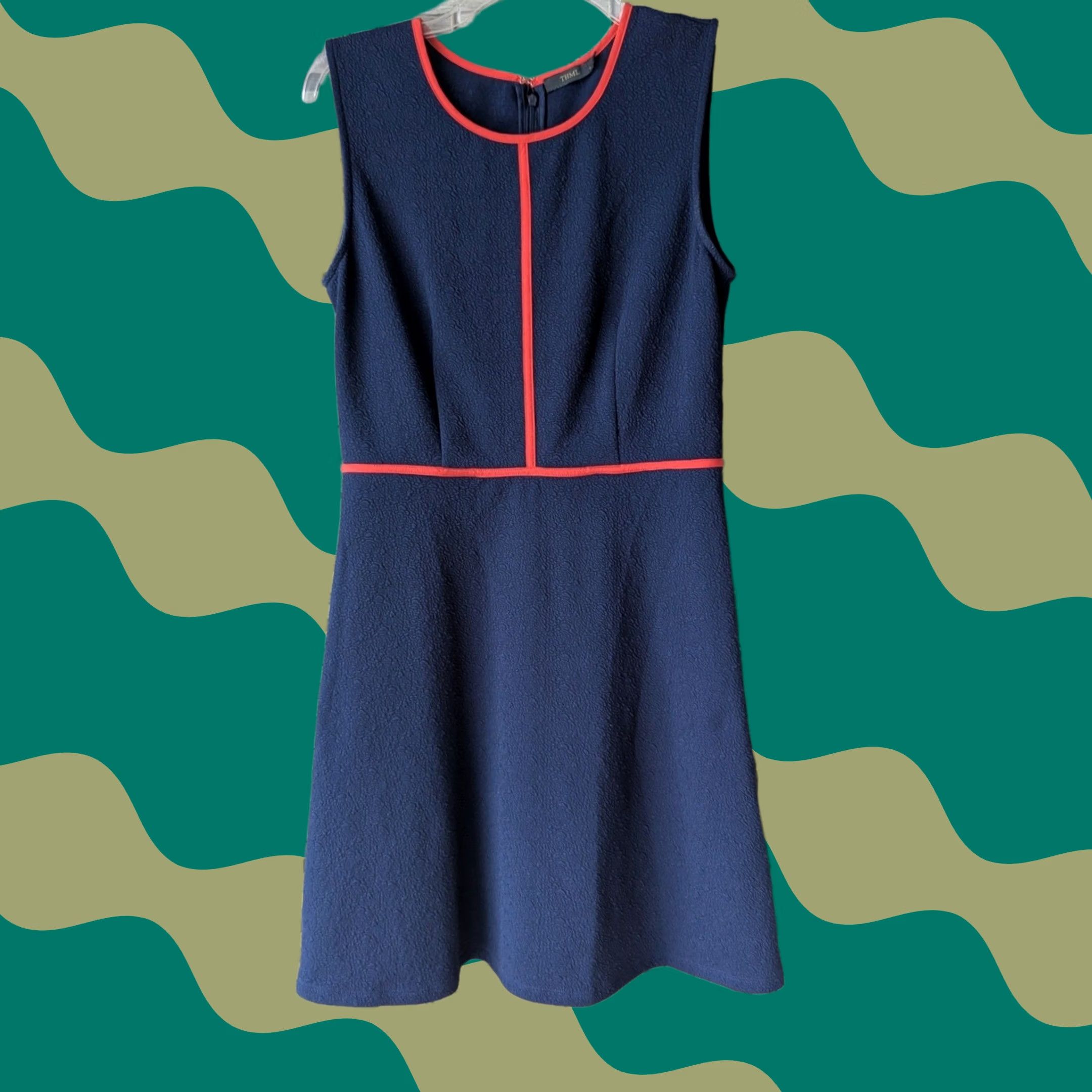 Vintage THML Dress Navy Blue Red Sleeveless Sz M Retro Mod Office Size M / US 6-8 / IT 42-44 - 1 Thumbnail