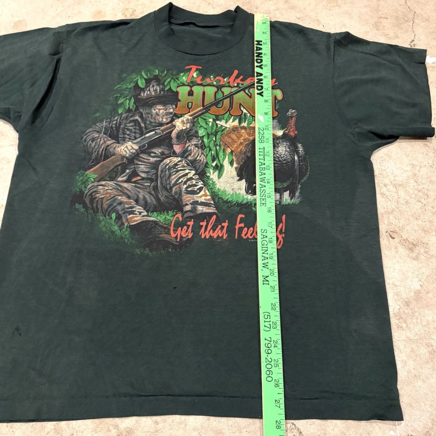 Fruit Of The Loom VINTAGE Silkmasters Turkey Hunt Get the Feeling USA Made T Shirt XL Short Sleeve Green 90s Outdoor Patriotic Men Mens Shirts Size US XL / EU 56 / 4 - 7 Thumbnail