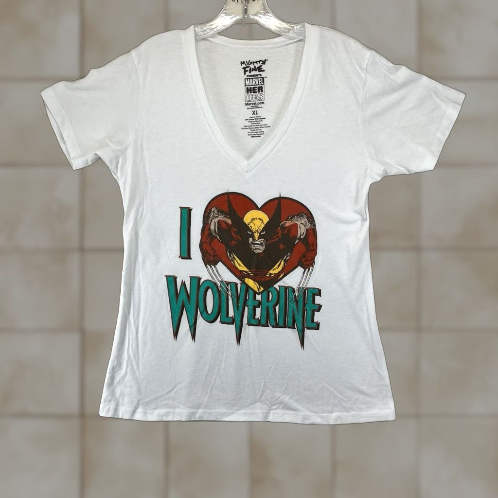 Vintage VINTAGE Marvel Wolverine T-Shirt Women XL Cotton Blend Heart Graphic Casual Sleeves 60s Retro Glitter Size XL / US 12-14 / IT 48-50 - 1 Thumbnail