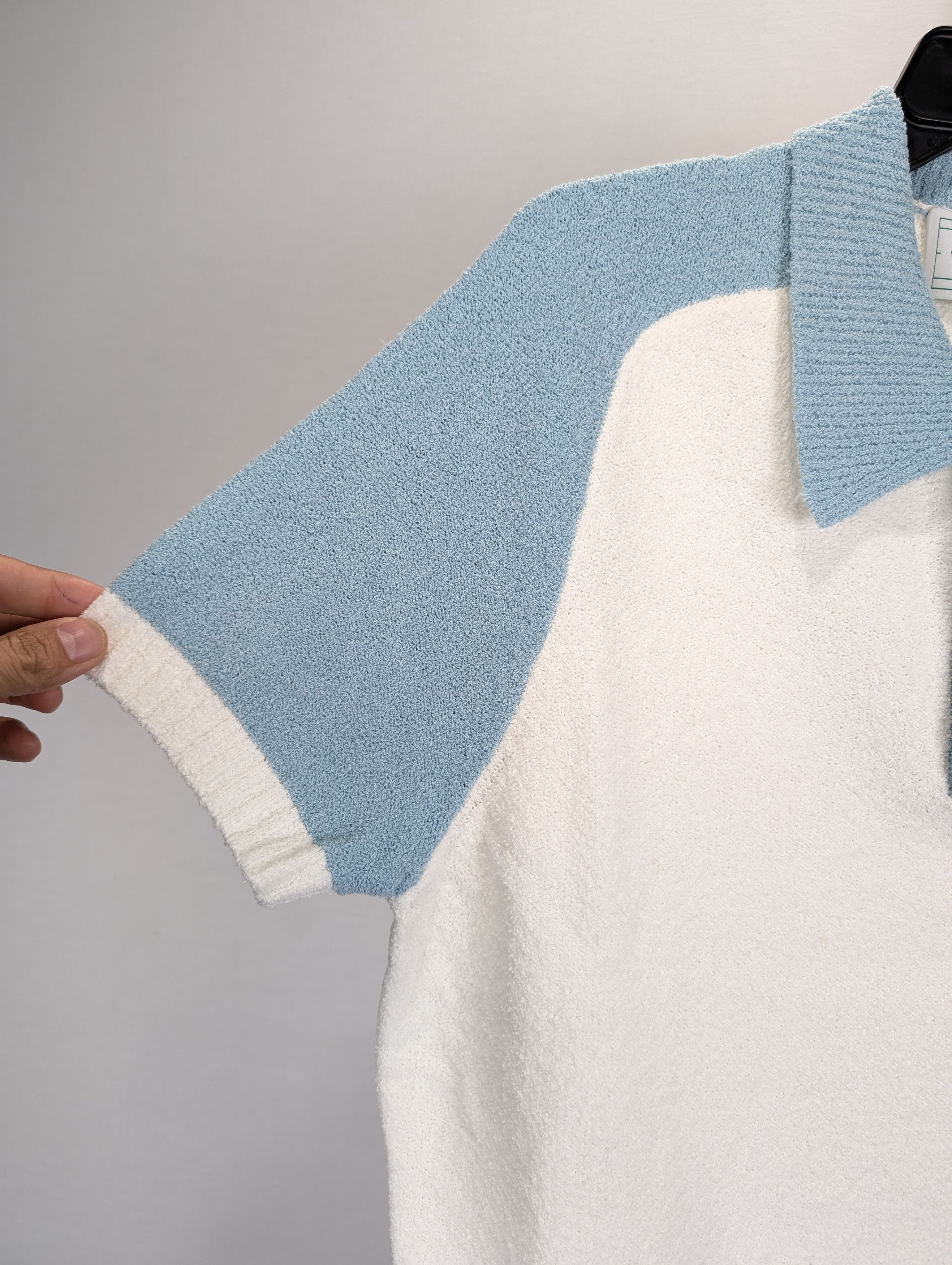 Casablanca o1rshd1 555 / Raglan Boucle Polo Shirt in White/Blue Size US XXL / EU 58 / 5 - 7 Thumbnail