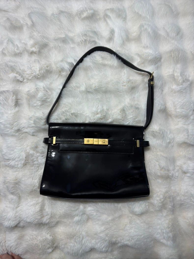 Yves Saint Laurent saint laurent Black gold patent Manhattan bag 2501-Nextarro Size ONE SIZE - 1 Thumbnail