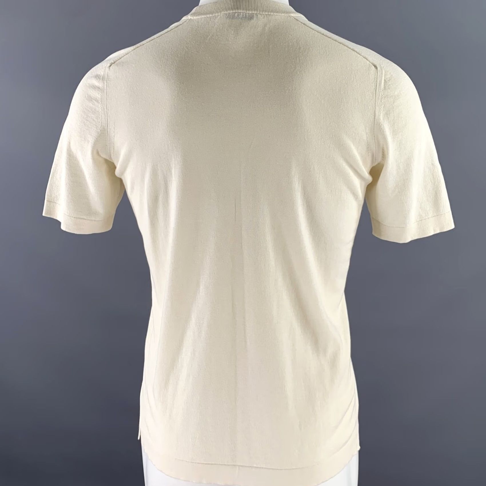 Boglioli BOGLIOLI T-shirt Size S Cream Solid Cotton Blend Ribbed Collar Size US S / EU 44-46 / 1 - 4 Thumbnail