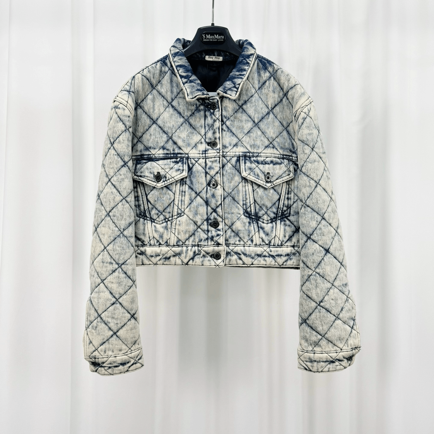 Miu Miu Miu Miu Embroidered Letter Washed Quilted Denim Jacket Size S / US 4 / IT 40 - 1 Thumbnail