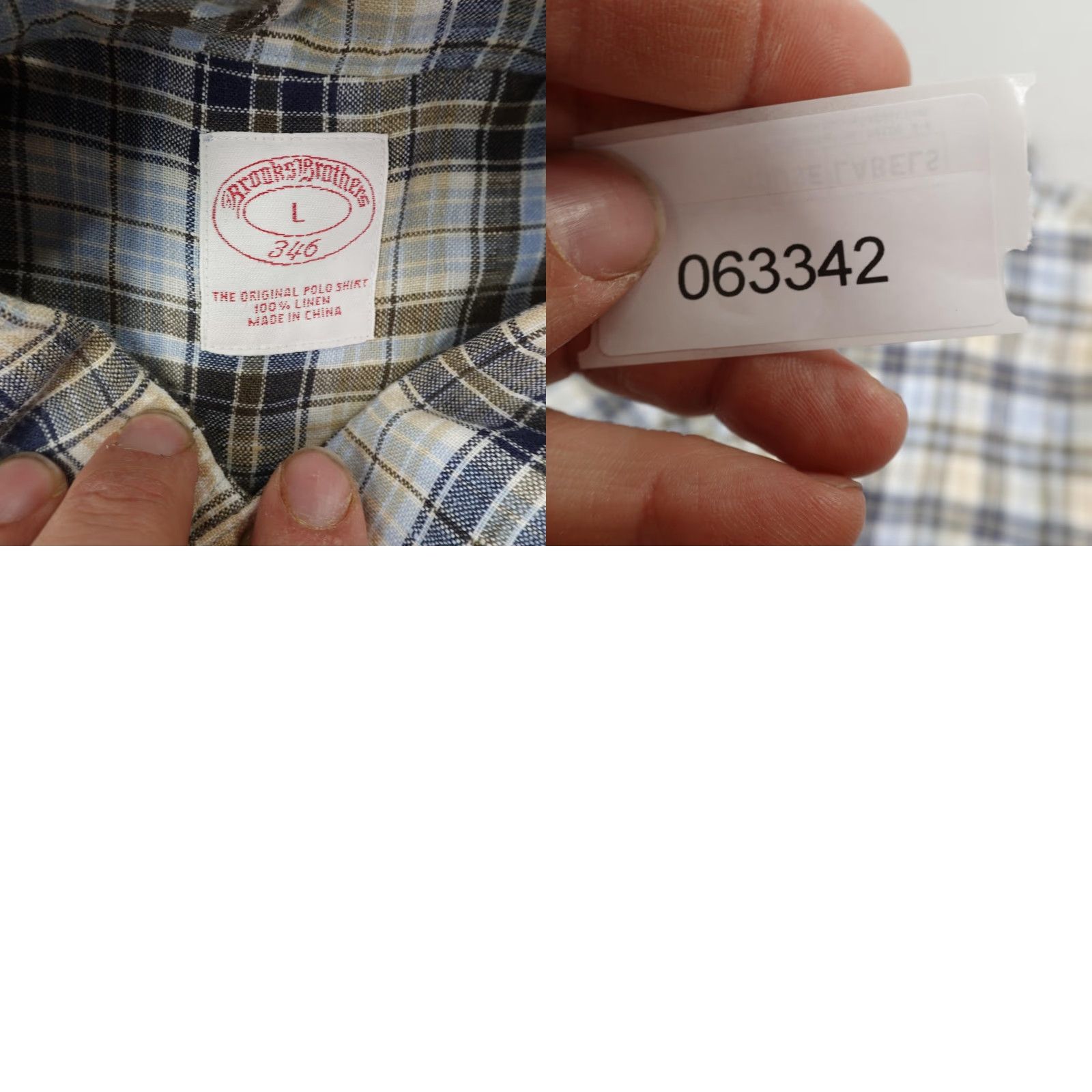 Brooks Brothers Brooks Brothers Shirt Mens Large Blue Brown Plaid Button up Linen Long Sleeve Size US L / EU 52-54 / 3 - 8 Thumbnail