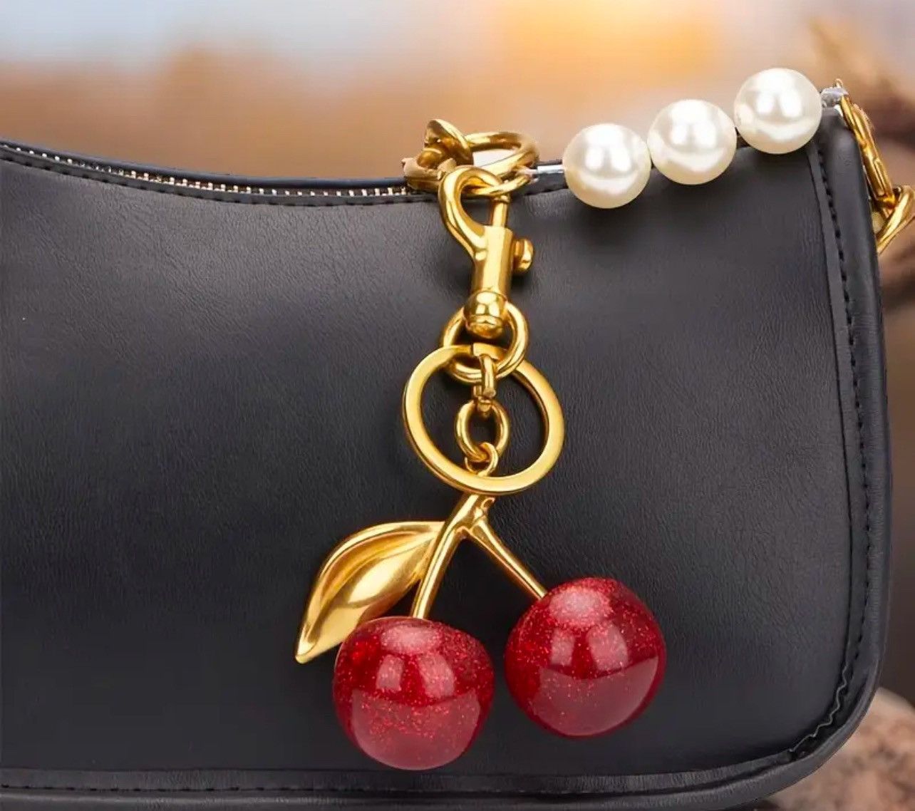 Other New Heavy Cherry Bag Charm Key Chain Glitter Resin C-clasp Size ONE SIZE - 6 Thumbnail