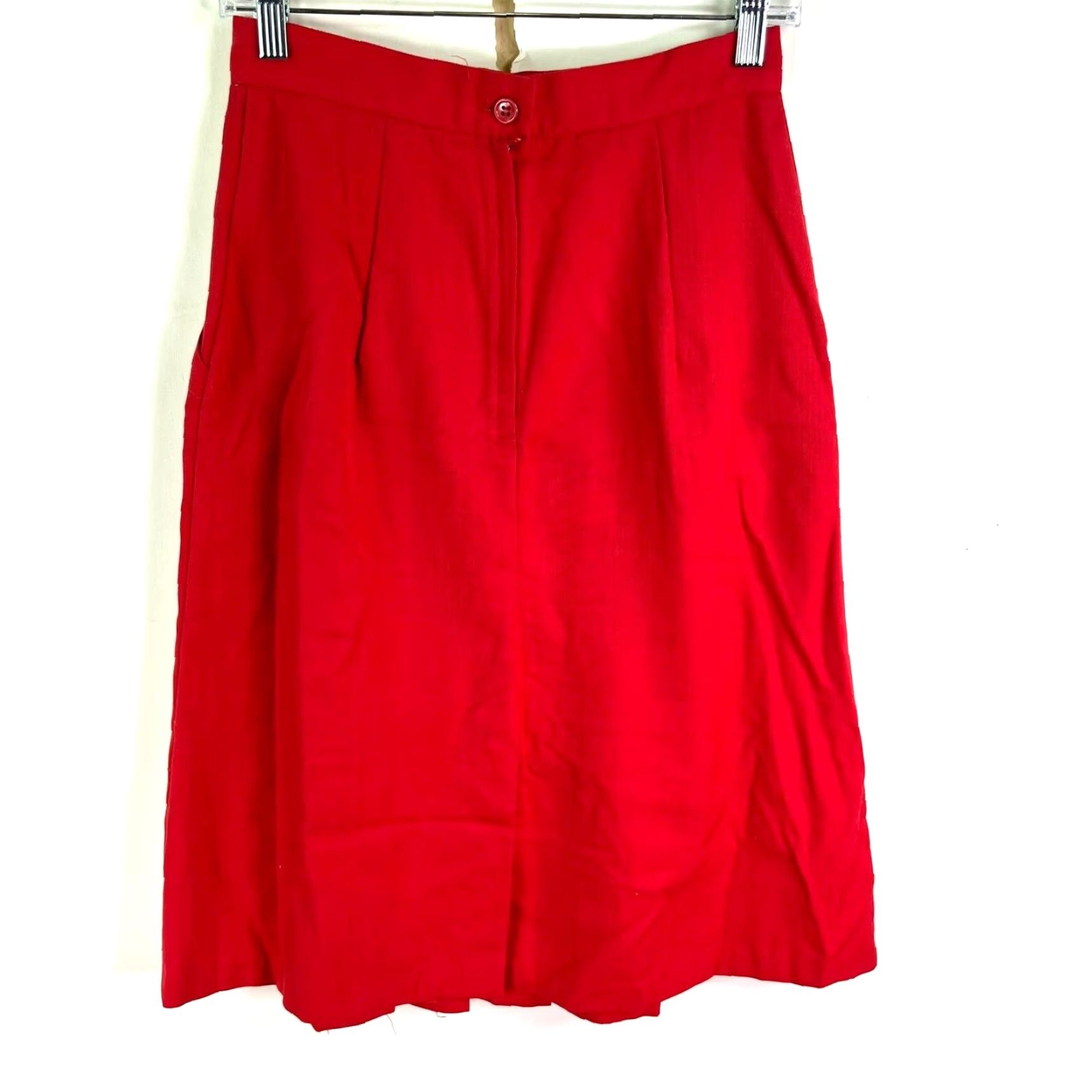 Vintage VINTAGE Fundamental Things Skirt Womens Size 10 A-Line Midi Pockets Red 26X26 80s 90s Pol yester Rayon Zip High Rise - (Machine Washable) Size 32" / US 10 / IT 46 - 3 Thumbnail