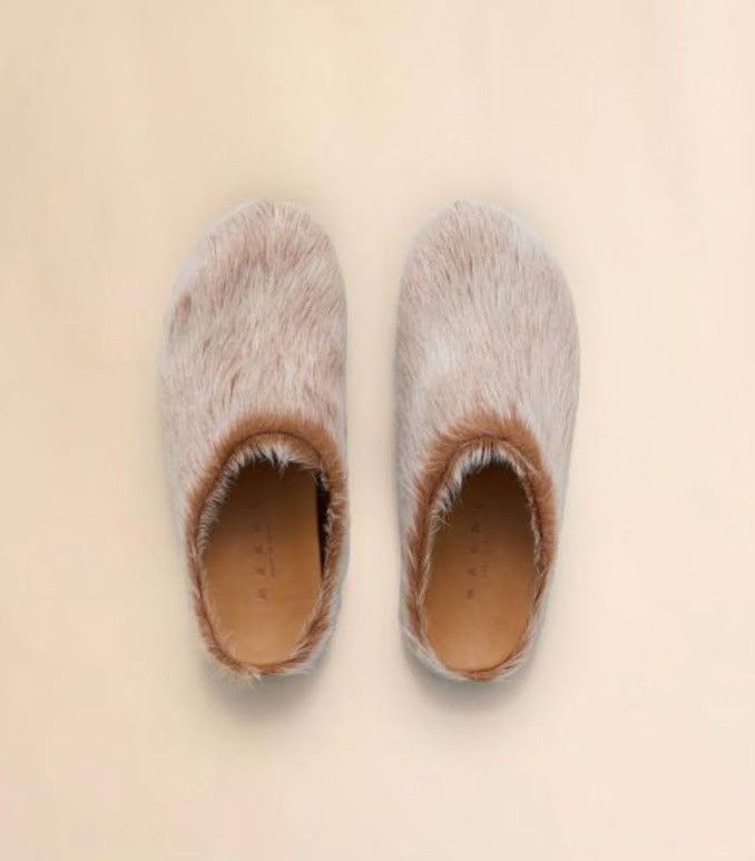 Marni o1w1db10326 Fussbett Sabot Calf-Hair Slippers in Brown/White Size US 9 / IT 39 - 1 Thumbnail