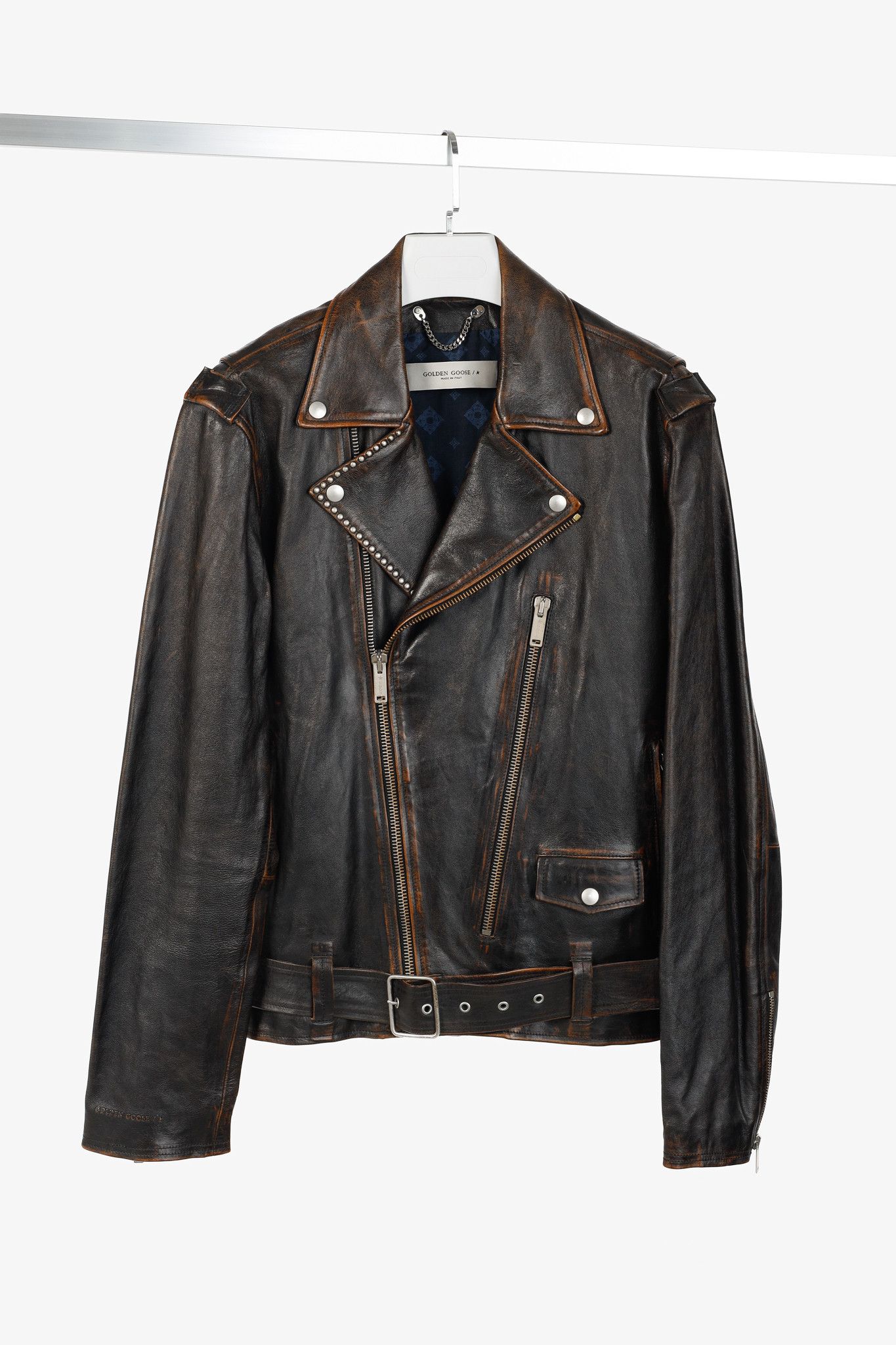 Golden Goose Ryan Black Distressed Leather Biker Jacket