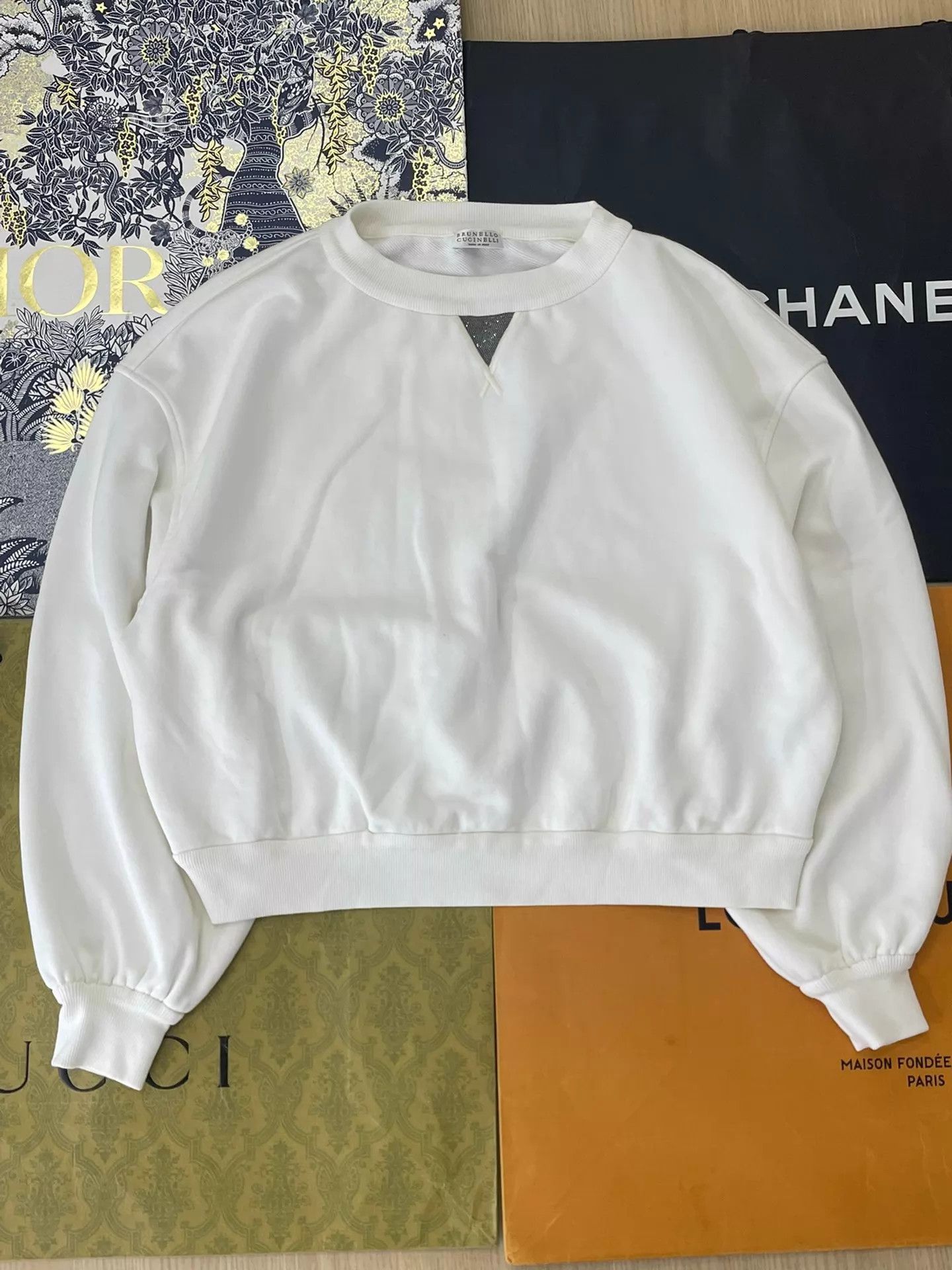 Brunello Cucinelli BC White Beaded Versatile Sweatshirt Size M New Size M / US 6-8 / IT 42-44 - 1 Thumbnail