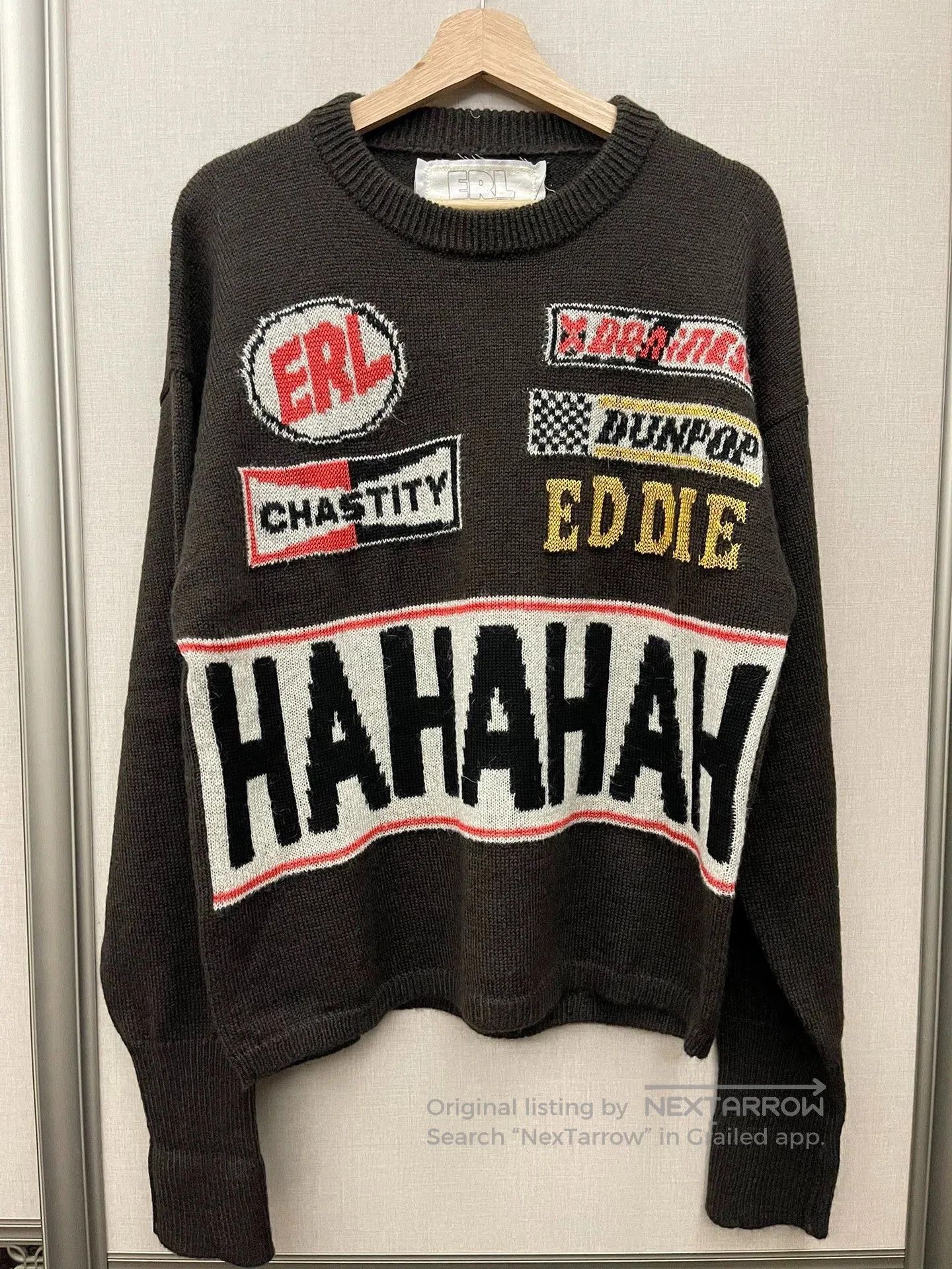 ERL Brown Graphic Knit Sweater with Logo and Text. Size US L / EU 52-54 / 3 - 2 Thumbnail