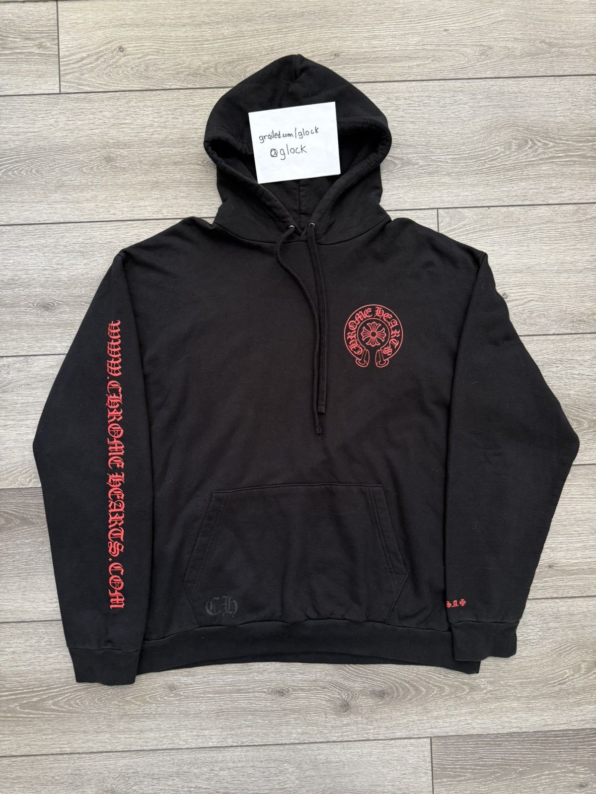 Chrome Hearts Online Exclusive Horseshoe Hoodie Blk Red XXL