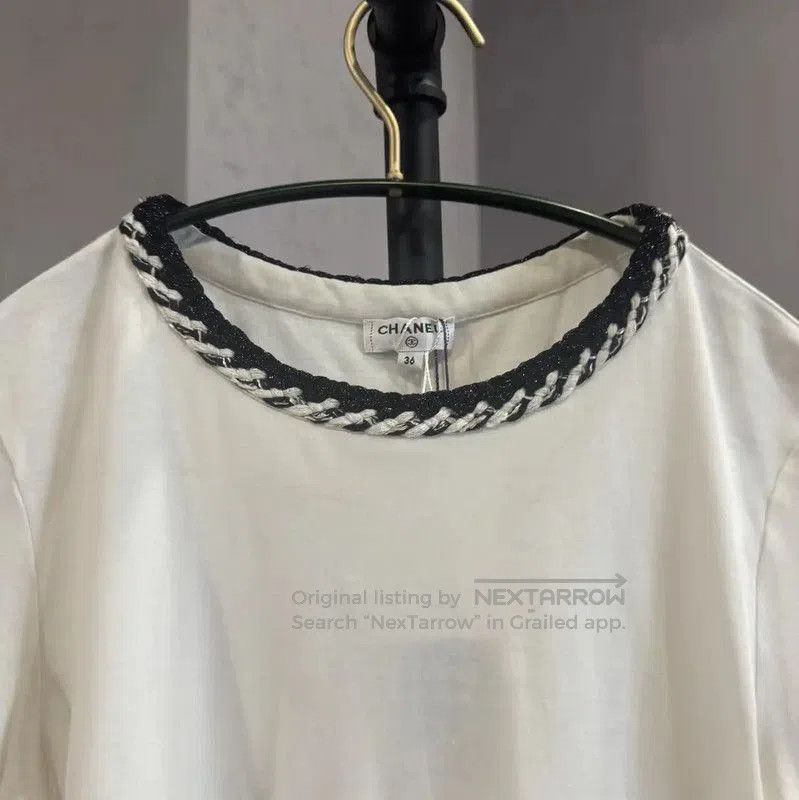 Chanel Chanel White Cotton T-Shirt with Black Trim . Size M / US 6-8 / IT 42-44 - 4 Thumbnail