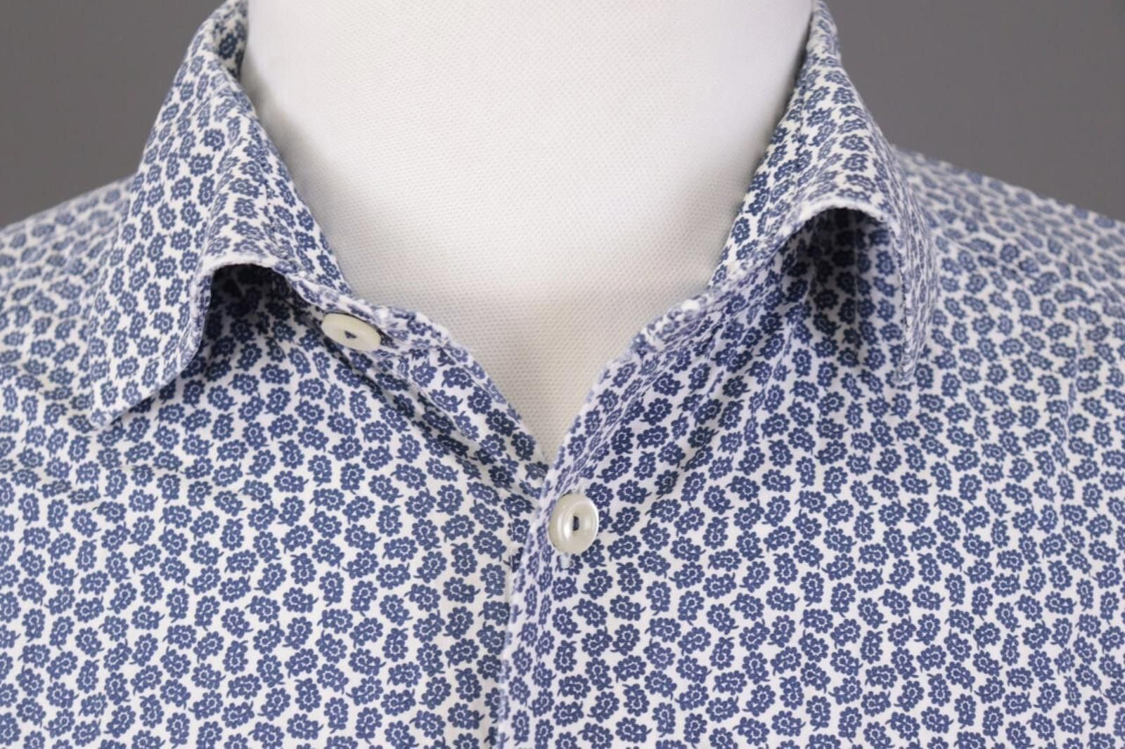 Eton Eton Slim Blue Floral Poplin Button Down Shirt Size 41 / 16 Size US M / EU 48-50 / 2 - 3 Thumbnail