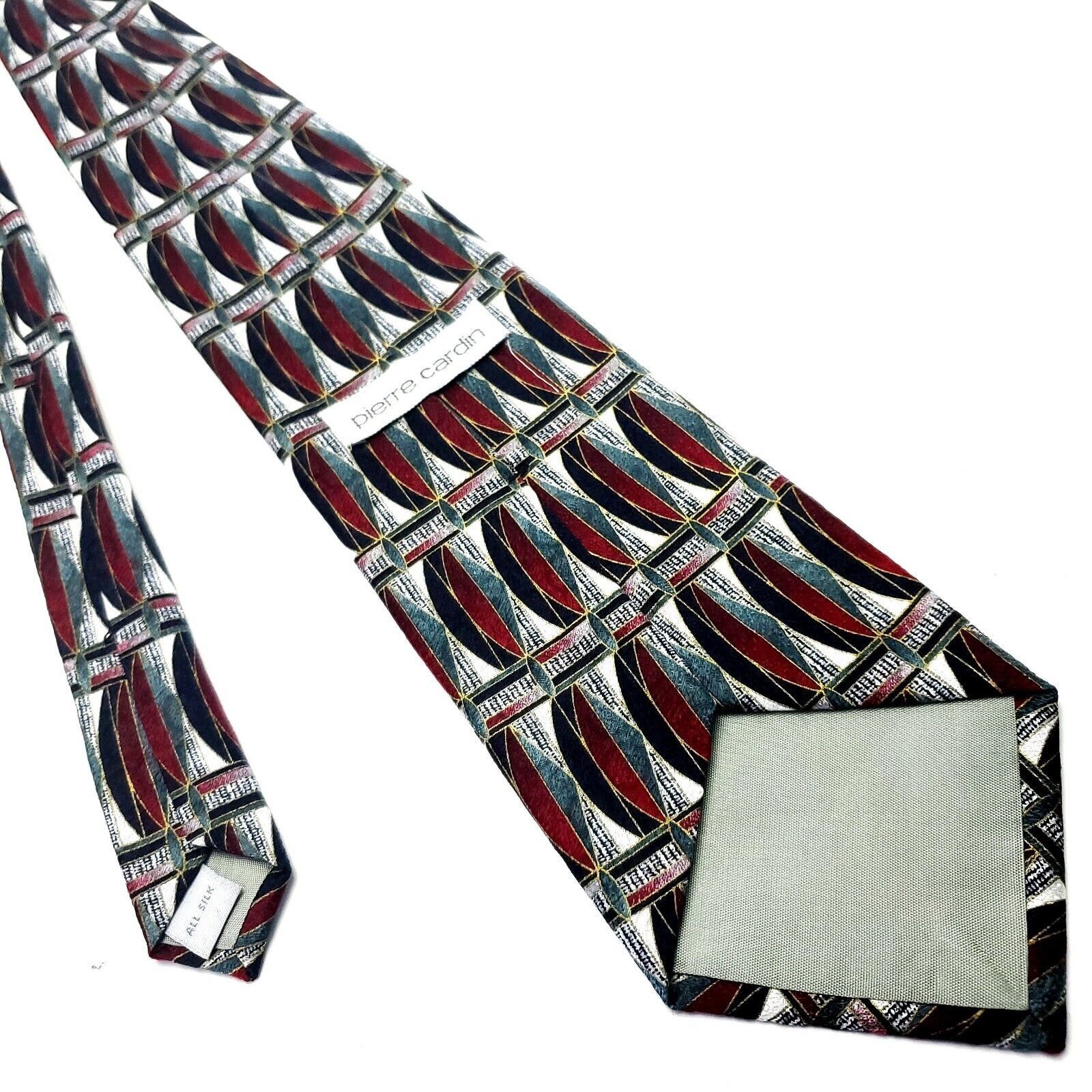 Pierre Cardin Pierre Cardin Gray Red Silk Tie Woven Wide Geometric Size ONE SIZE - 3 Thumbnail