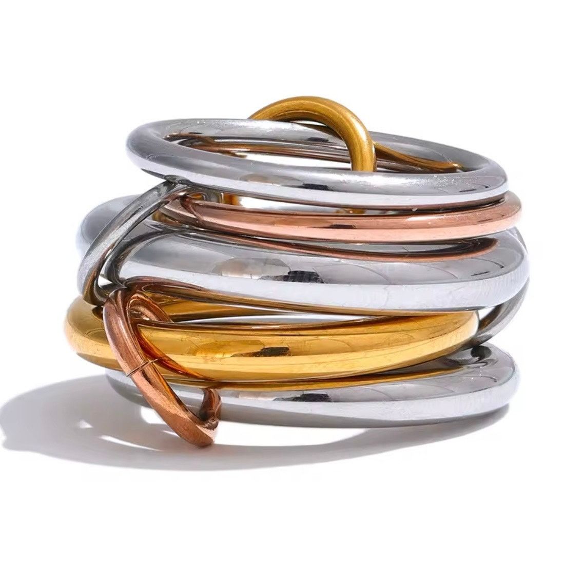 Other NEW 5 ring linked stacking set gold plated silver rose 7 Size ONE SIZE - 5 Thumbnail
