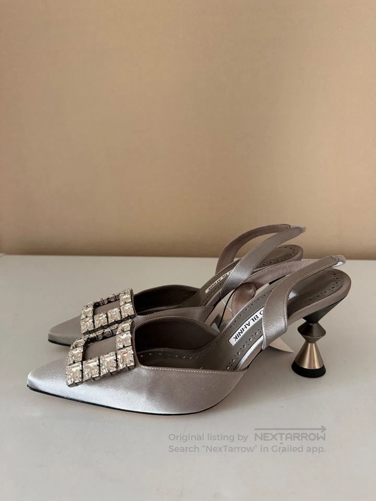 Japanese Brand Manolo Blahnik Champagne Satin Heel Sandals. Size US 6 / IT 36 - 1 Thumbnail