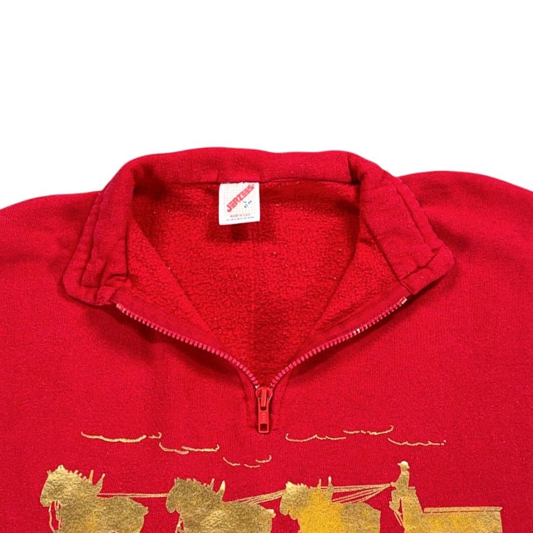 Jerzees VINTAGE Jerzees Sweater Shirt Adult MEDIUM Red 90s Clydesdales Stagecoach Horse Pulling Wagon Graphic Print 1/4 Zip Mens Size US M / EU 48-50 / 2 - 5 Thumbnail