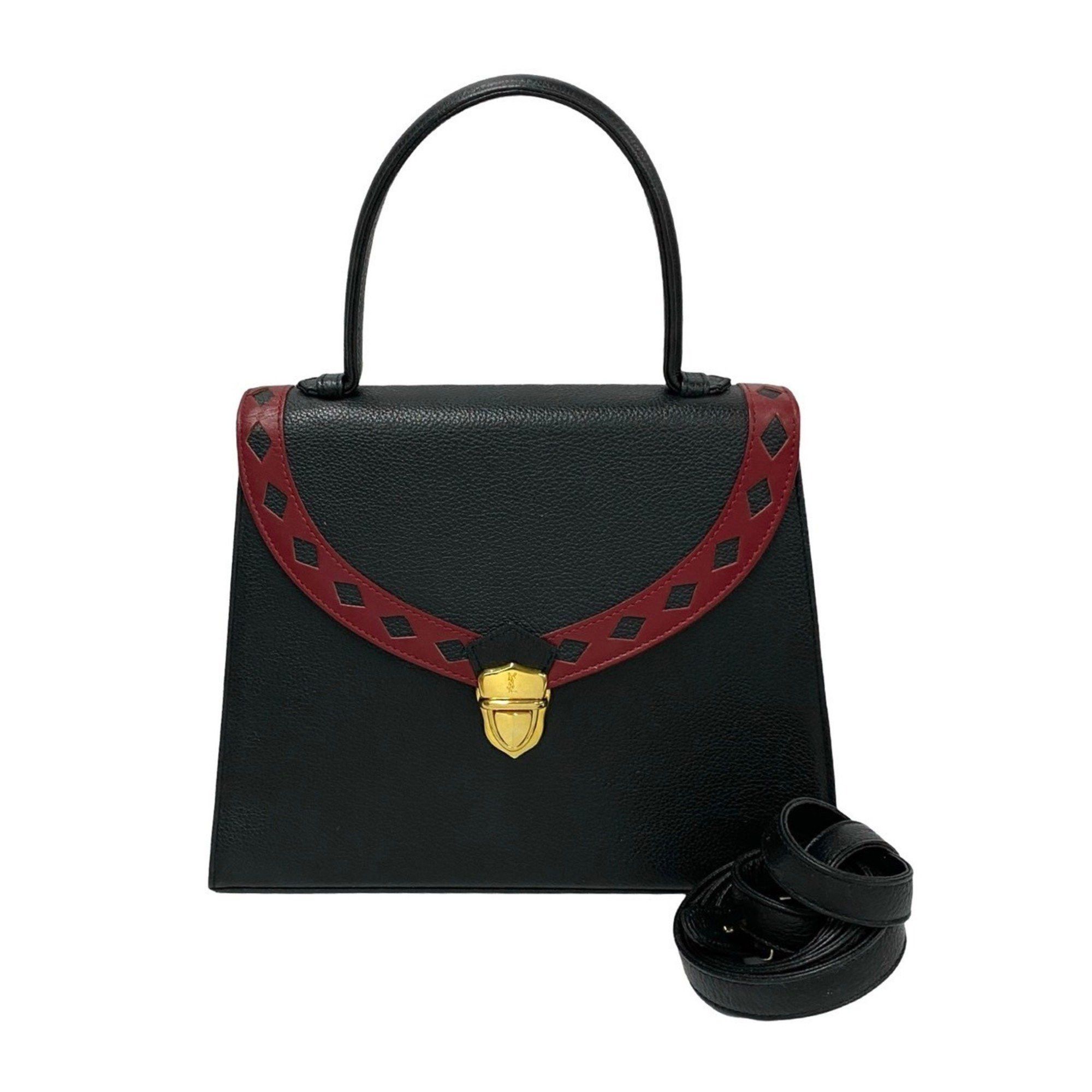 Yves Saint Laurent YSL Cutout Perforated Leather 2-Way Handbag/Shoulder Bag Black 44124