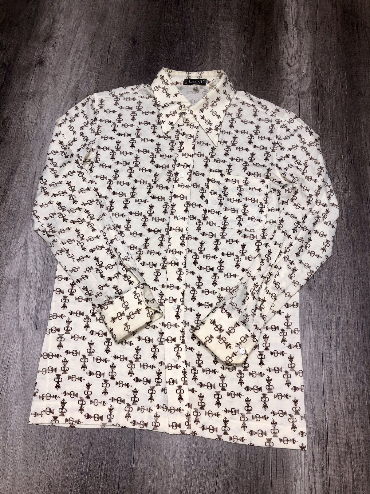 Designer × Lanvin × Vintage Vintage Lanvin Paris Monogram Button Up Long Sleeve Shirt Size US S / EU 44-46 / 1 - 8 Thumbnail