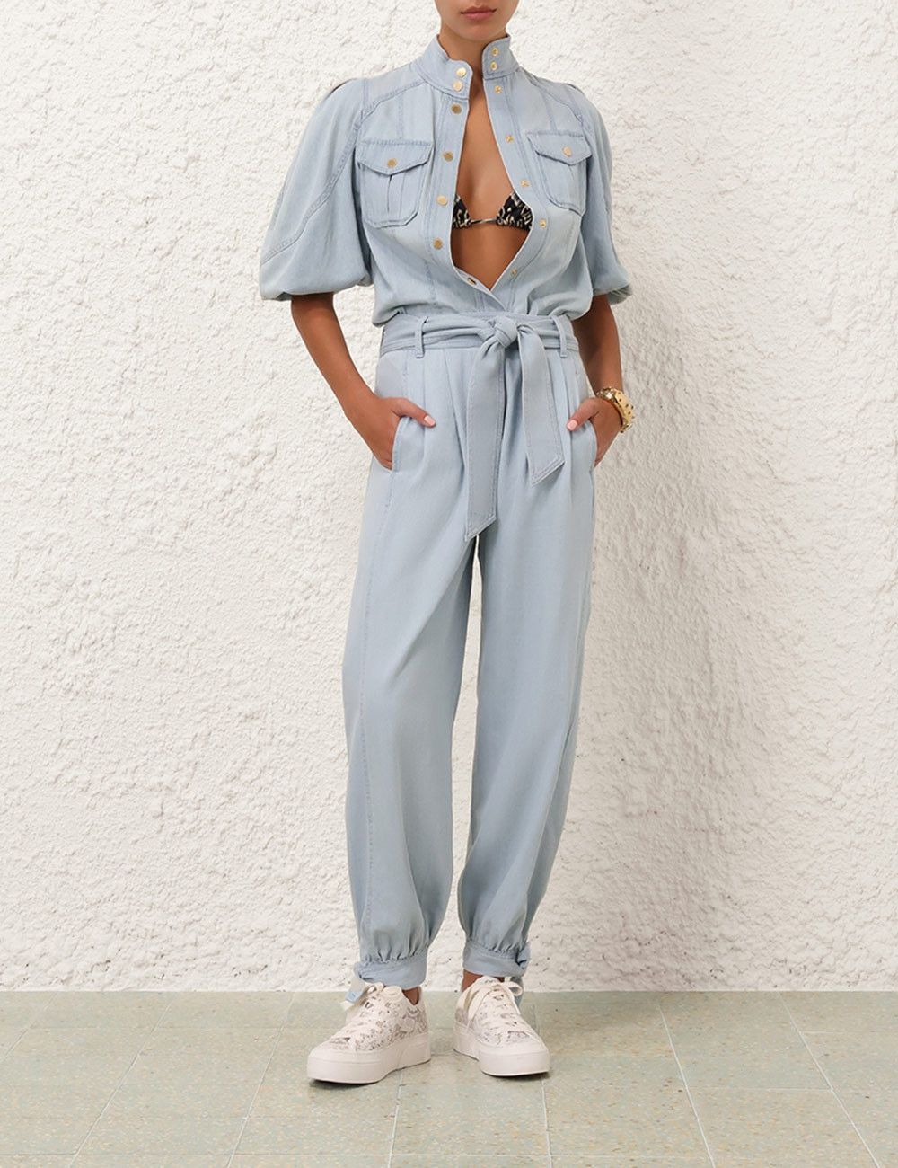 Zimmermann oc11z1025 Acacia Denim Lantern Blouse in Ice Blue Size XS / US 0-2 / IT 36-38 - 7 Thumbnail