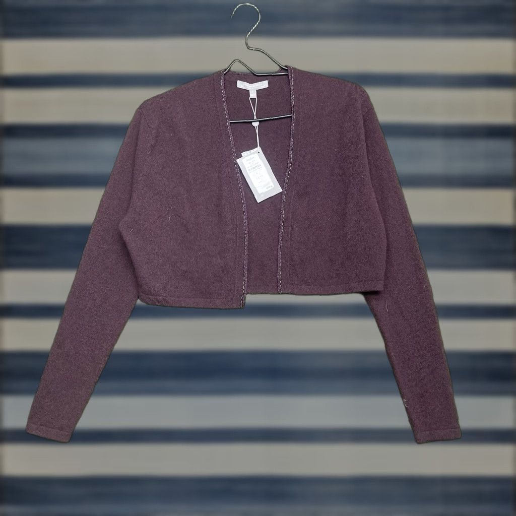 Neiman Marcus Neiman Marcus Cardigan Sweater Womens L Purple 100% Cashmere Sequin Beaded NWT Open Lightweight Slim Size L / US 10 / IT 46 - 1 Thumbnail