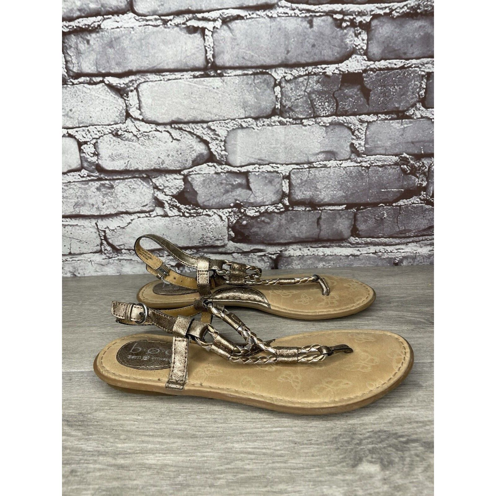 Born BOC Born Concept Bronze Metallic Leather Braided Thong Sanda Size US 8 / IT 38 - 2 Thumbnail