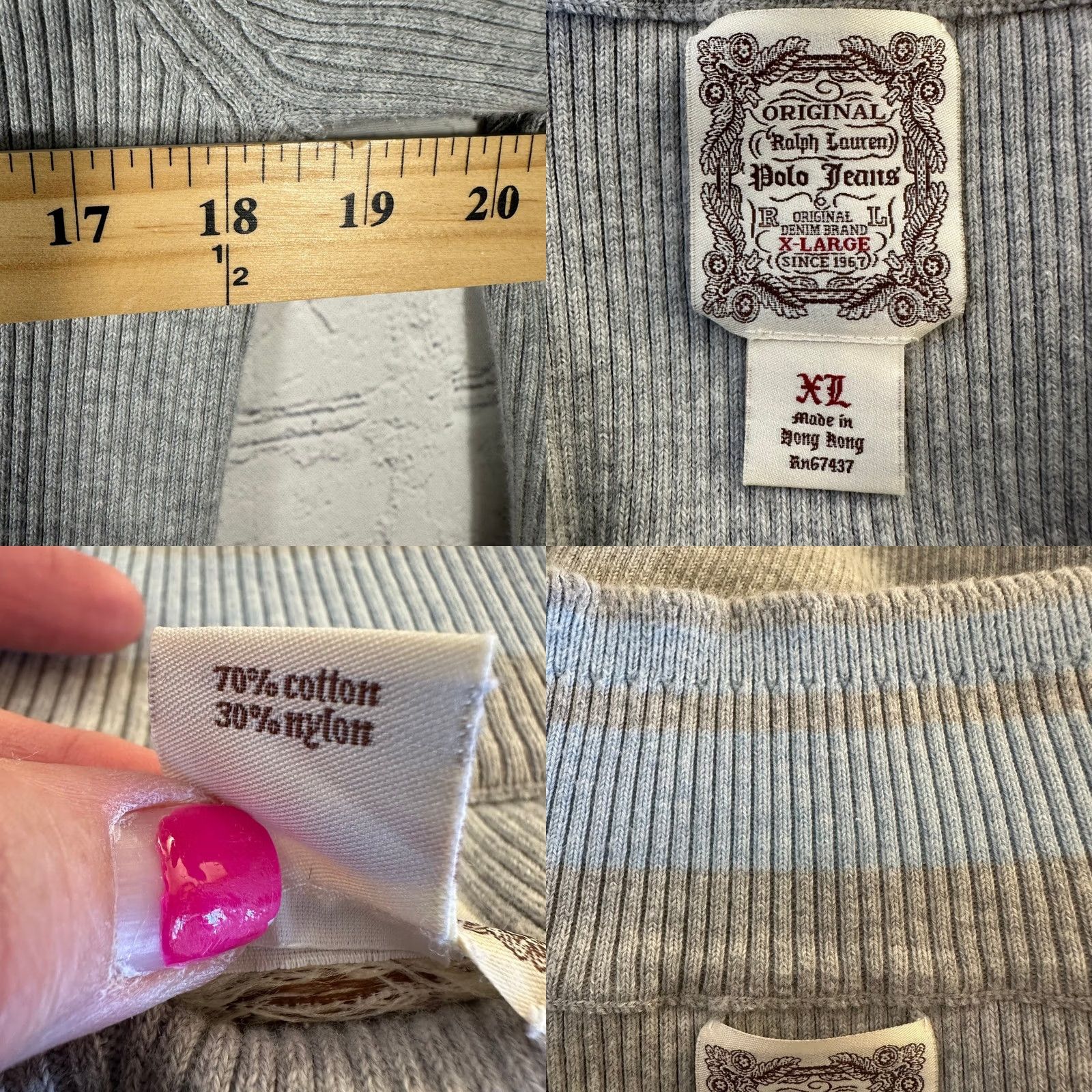 Polo Ralph Lauren Ralph Lauren Sport Womens XL Gray Ribbed Quarter Zip Sweater American Flag Patch Size XL / US 12-14 / IT 48-50 - 8 Thumbnail