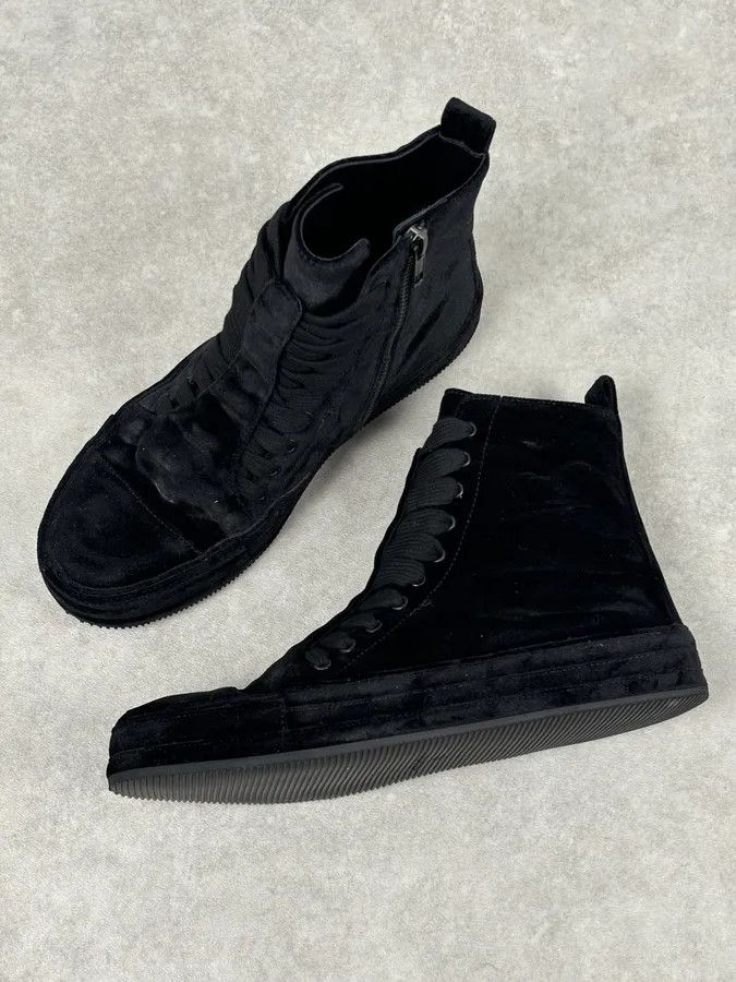 Ann Demeulemeester Ann Demeulemeester Black Velvet High-Top Sneakers Size US 7 / EU 40 - 6 Thumbnail