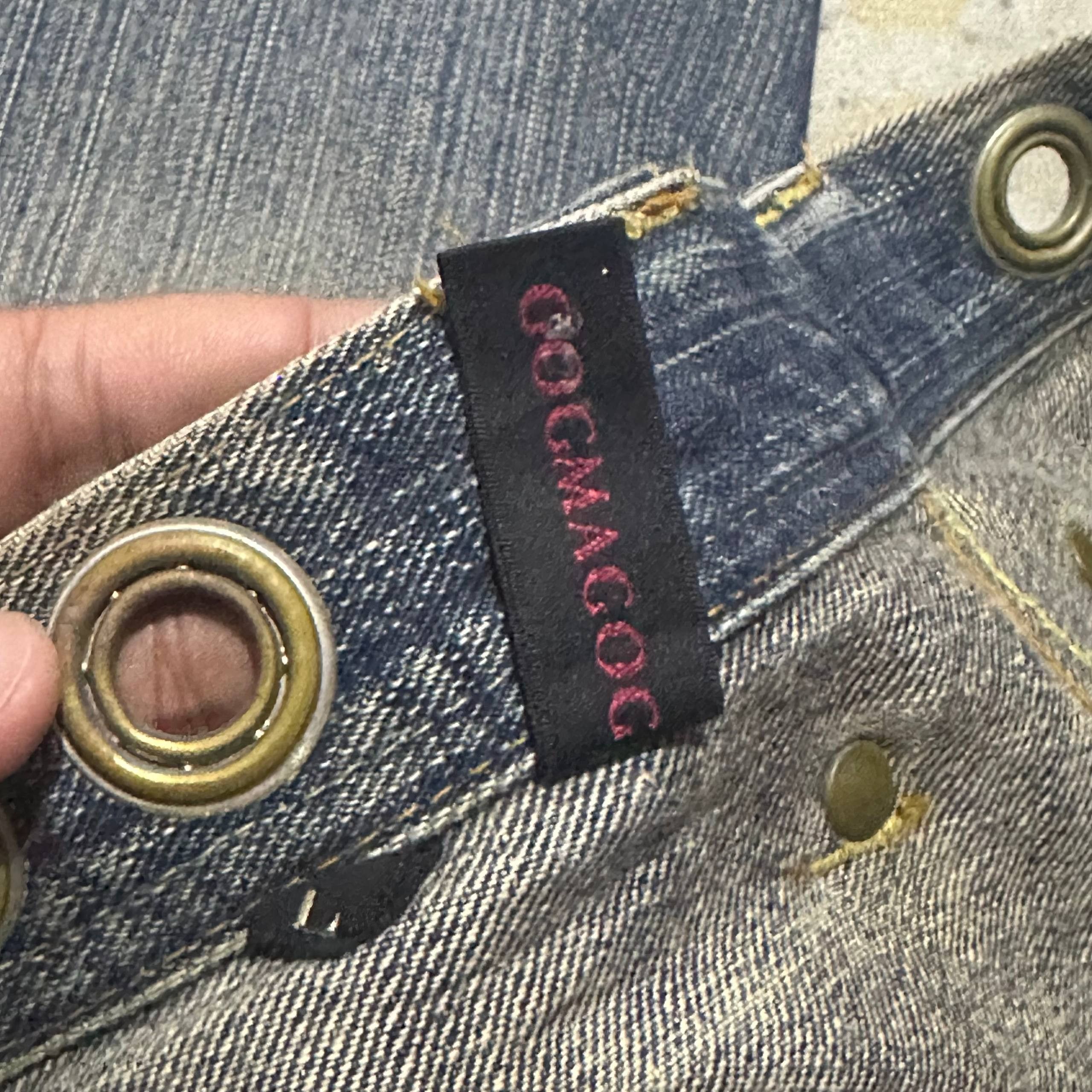 Japanese Brand 2000s Gogmagog Japan Distressed Flared Grommet Rivet Jeans Size US 34 / EU 50 - 13 Thumbnail