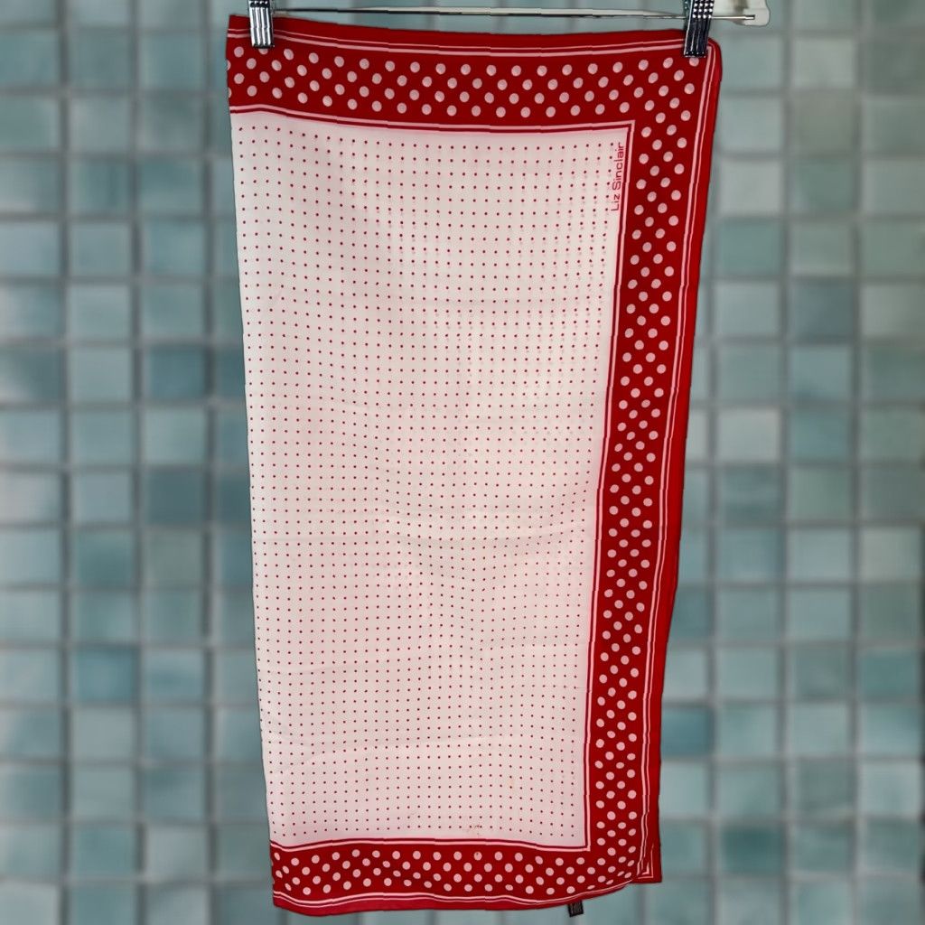 Vintage VINTAGE Liz Sinclair Scarf 30X30 Red White Polka Dots 80s Square Scarf Women Italy Polyester Chiffon Lace Pattern Vintage Yes Size ONE SIZE - 1 Thumbnail