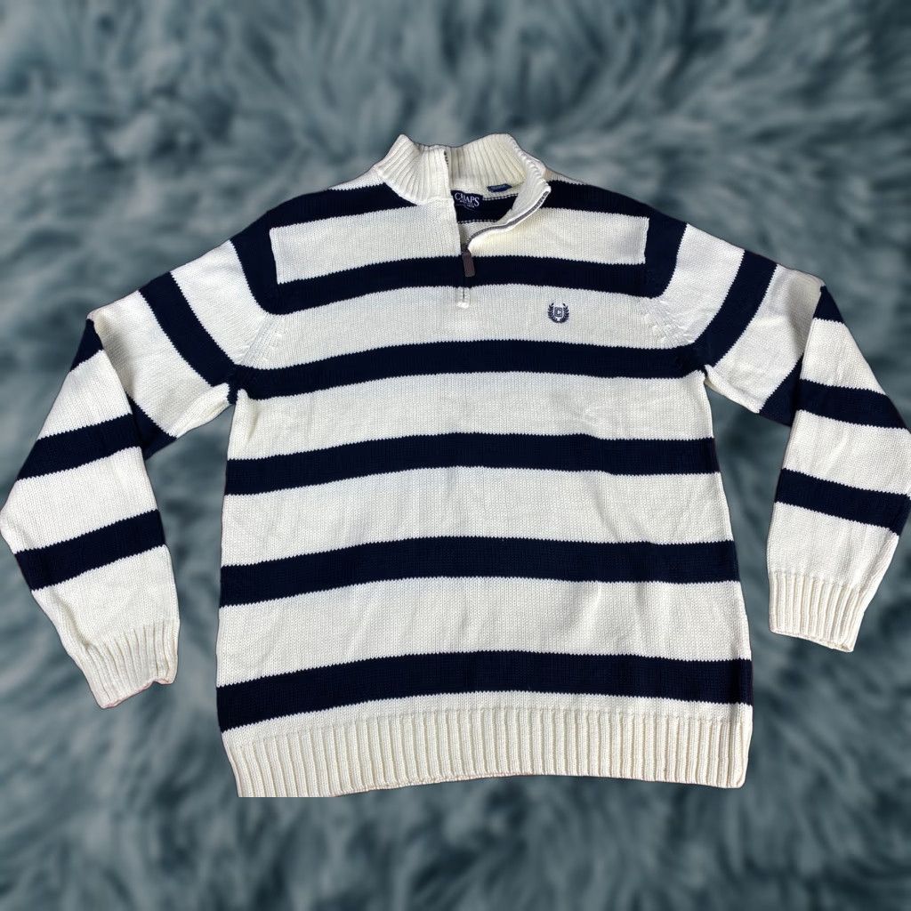Chaps Chaps Ralph Lauren Sweater 1/4 Zip Knit Mens Striped Blue White L Men Size US L / EU 52-54 / 3 - 1 Thumbnail
