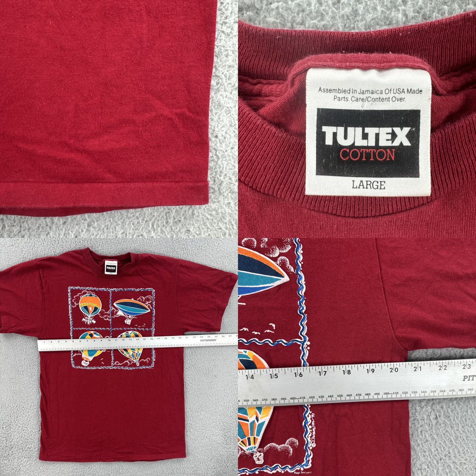 Tultex VINTAGE Tultex Shirt Mens L Red Single Stitch Tee 90s Hot Air Balloon Graphic Print Crew Neck Short Sleeve Mens Size US L / EU 52-54 / 3 - 8 Thumbnail