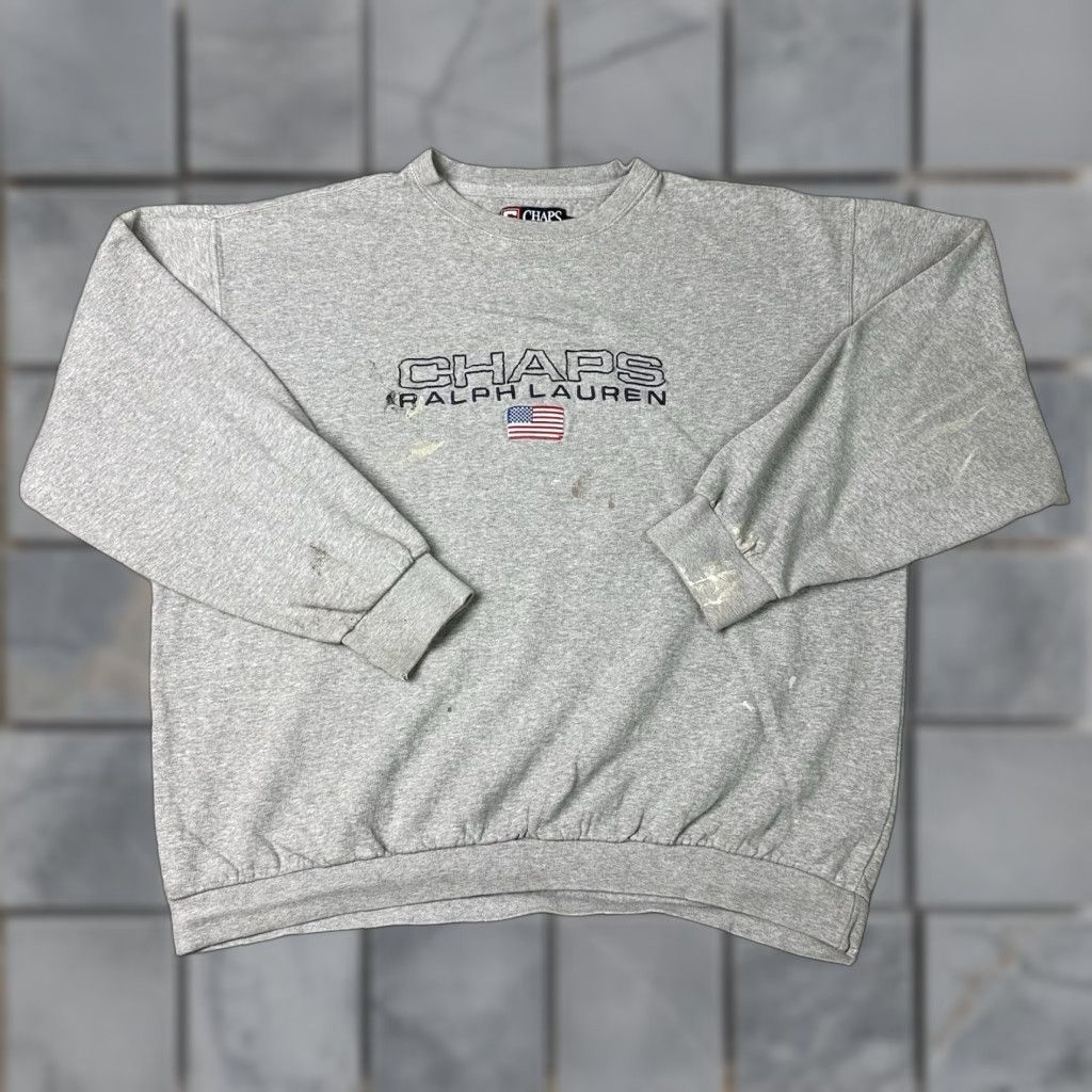 Ralph Lauren VINTAGE Chaps Ralph Lauren Sweatshirt Sweater Mens L Gray USA Flag Distressed 90s Y2k 90s Classic Preppy Mens Size US L / EU 52-54 / 3 - 1 Thumbnail