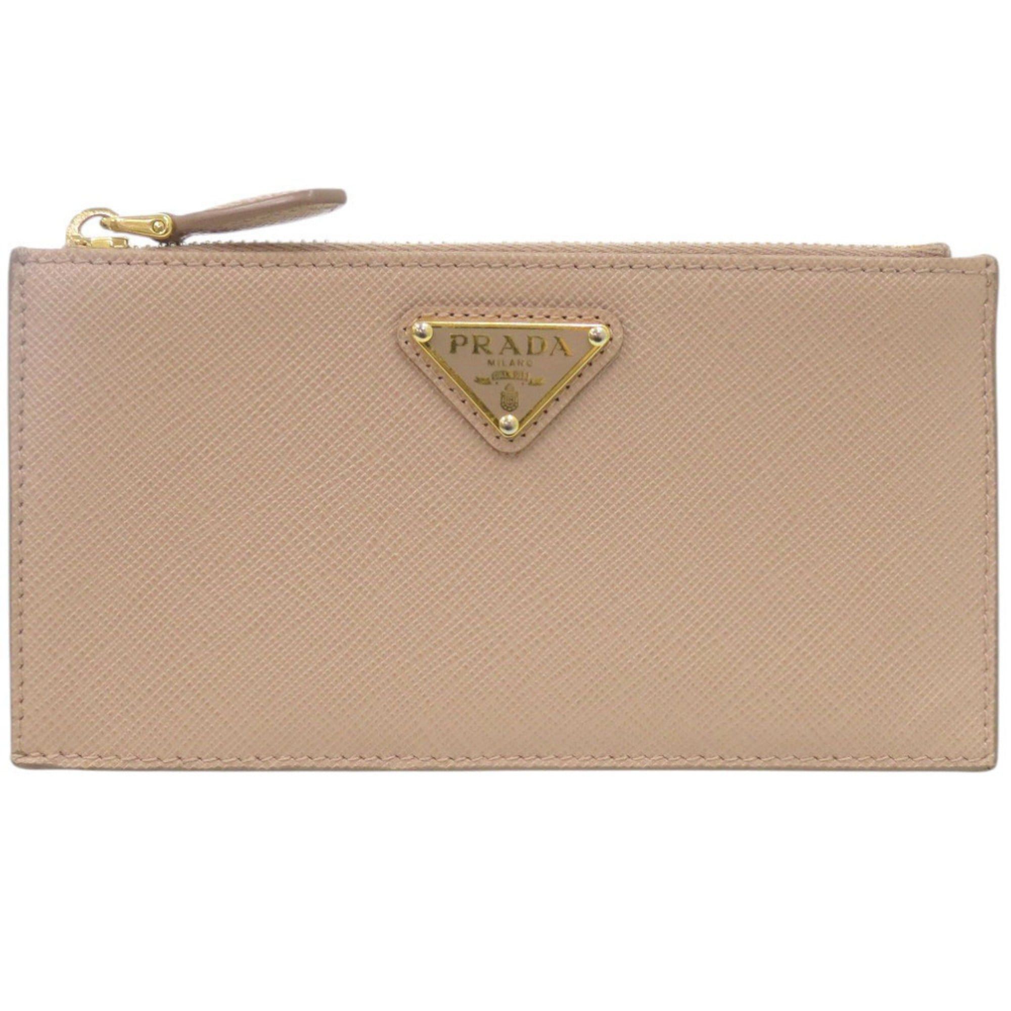 Prada Prada Saffiano Triangle Leather Beige Fragment Case Wallet 0574PRADA Size ONE SIZE - 1 Thumbnail