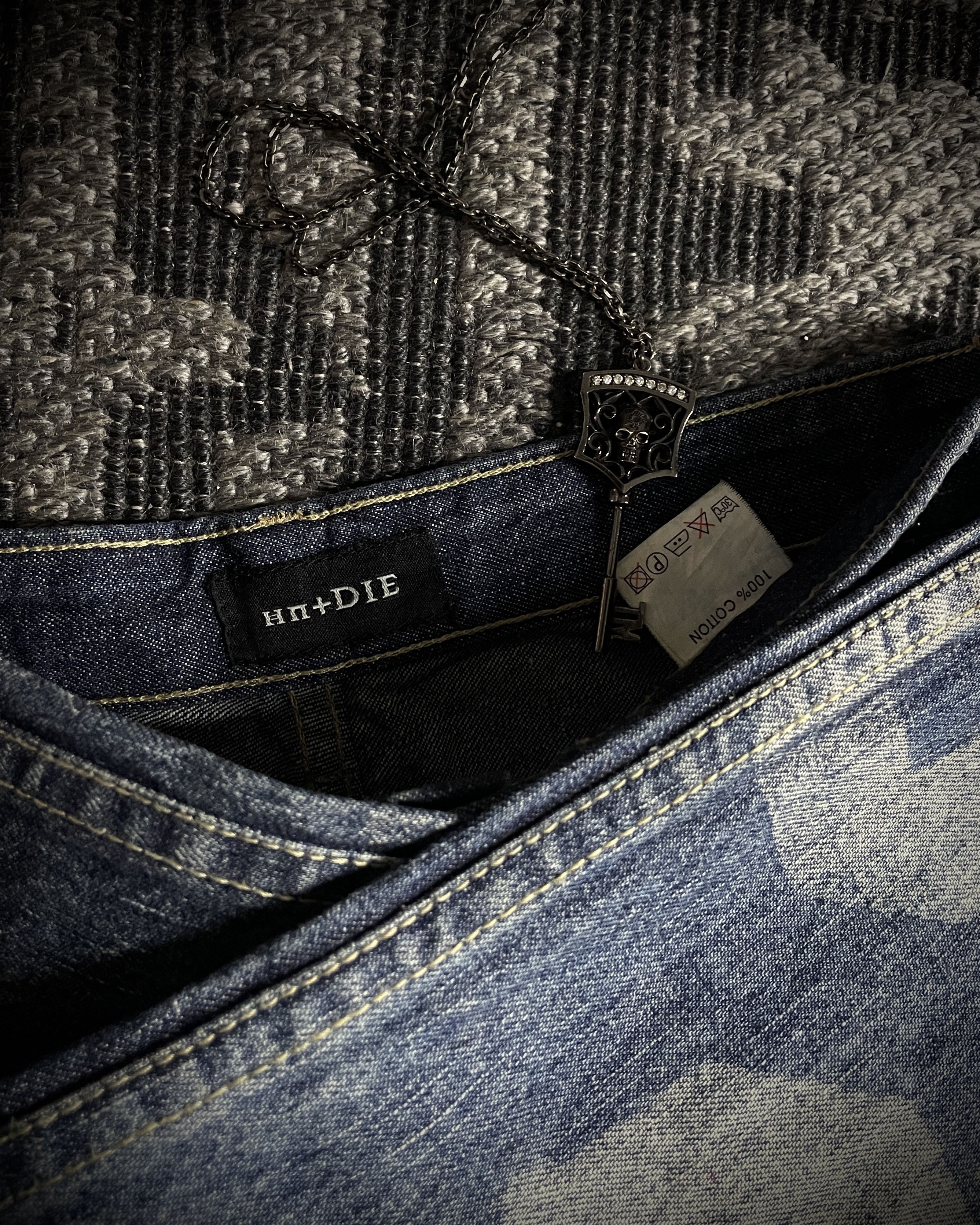 Japanese Brand H.Naoto+Die Skull Poem Print Slim Straight Jeans Size US 28 / EU 44 - 8 Thumbnail