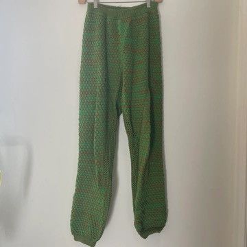 image of Beklina Pastiche Hand Knit Sweater Pants Elastic Waist Ankle in Green, Women's (Size 27)